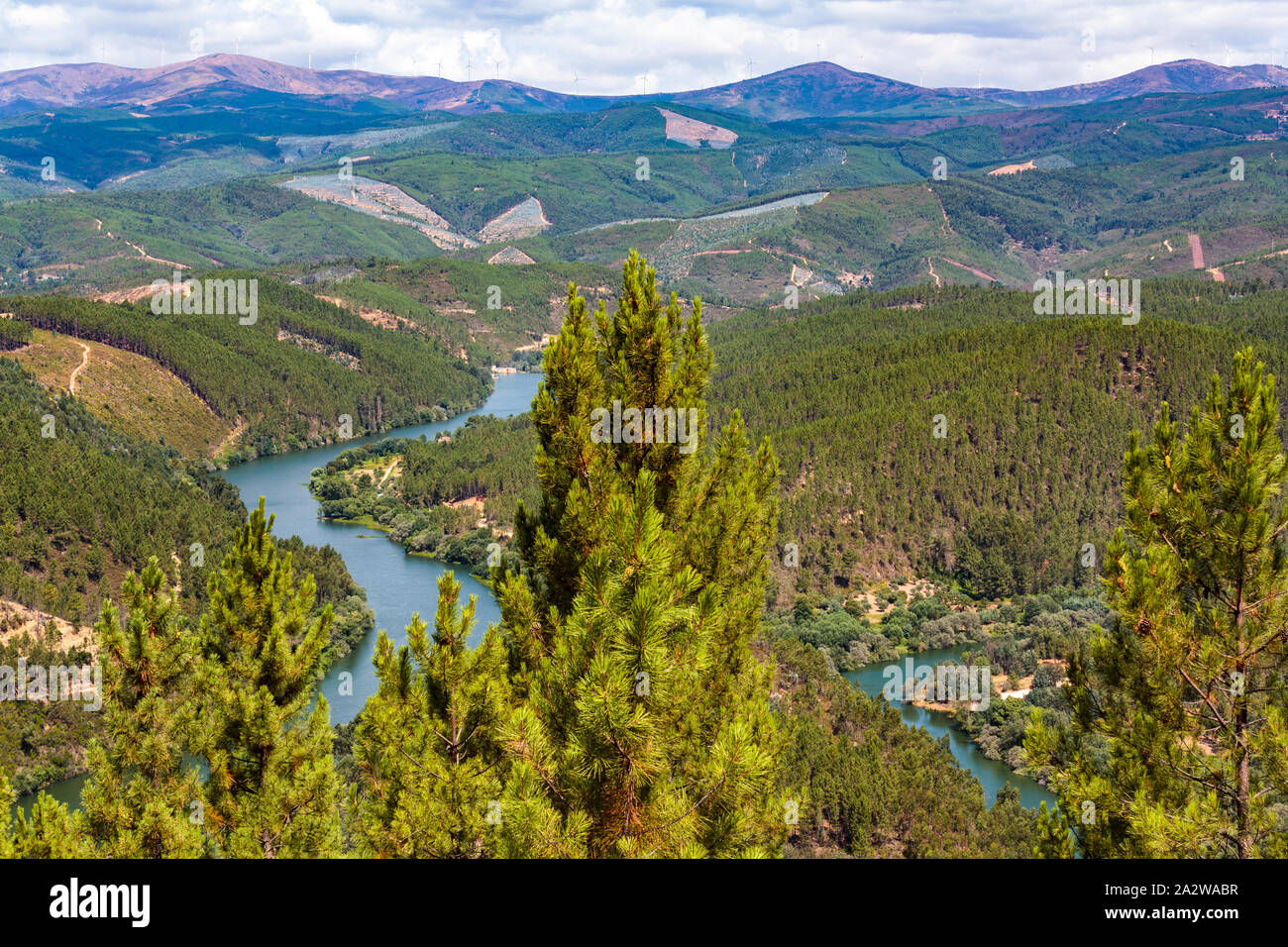 Meander of the river Zêzere with mountains on the background Stock Photo