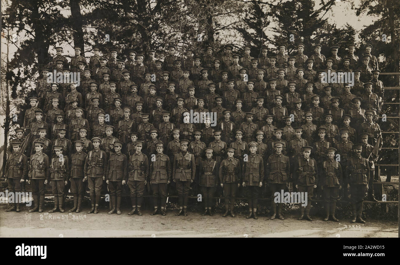 Photograph - 57th Battalion, 2nd Reinforcements, Broadmeadows, World War I, Mar-Jul 1916, Group portrait of Australian servicemen of the 2nd Reinforcements, 57th Battalion, A. I. F., circa 1916. Acquired with a collection of material associated with the World War I service of Thomas Hewitt, who was born in Ballarat. Thomas Joseph Hewitt, service #1937, was a 23-year-old linotype operator when he enlisted on 13 March 1916 in Melbourne to fight in World War I Stock Photo