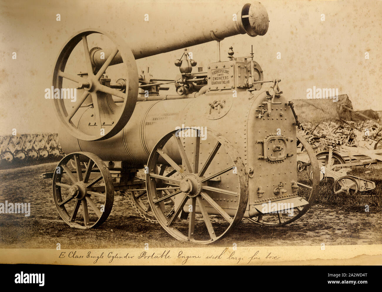 Photograph - R. Hornsby & Sons, Agricultural Equipment & Steam Engines, May 1889, E class single cylinder portable engine with large fire box Stock Photo