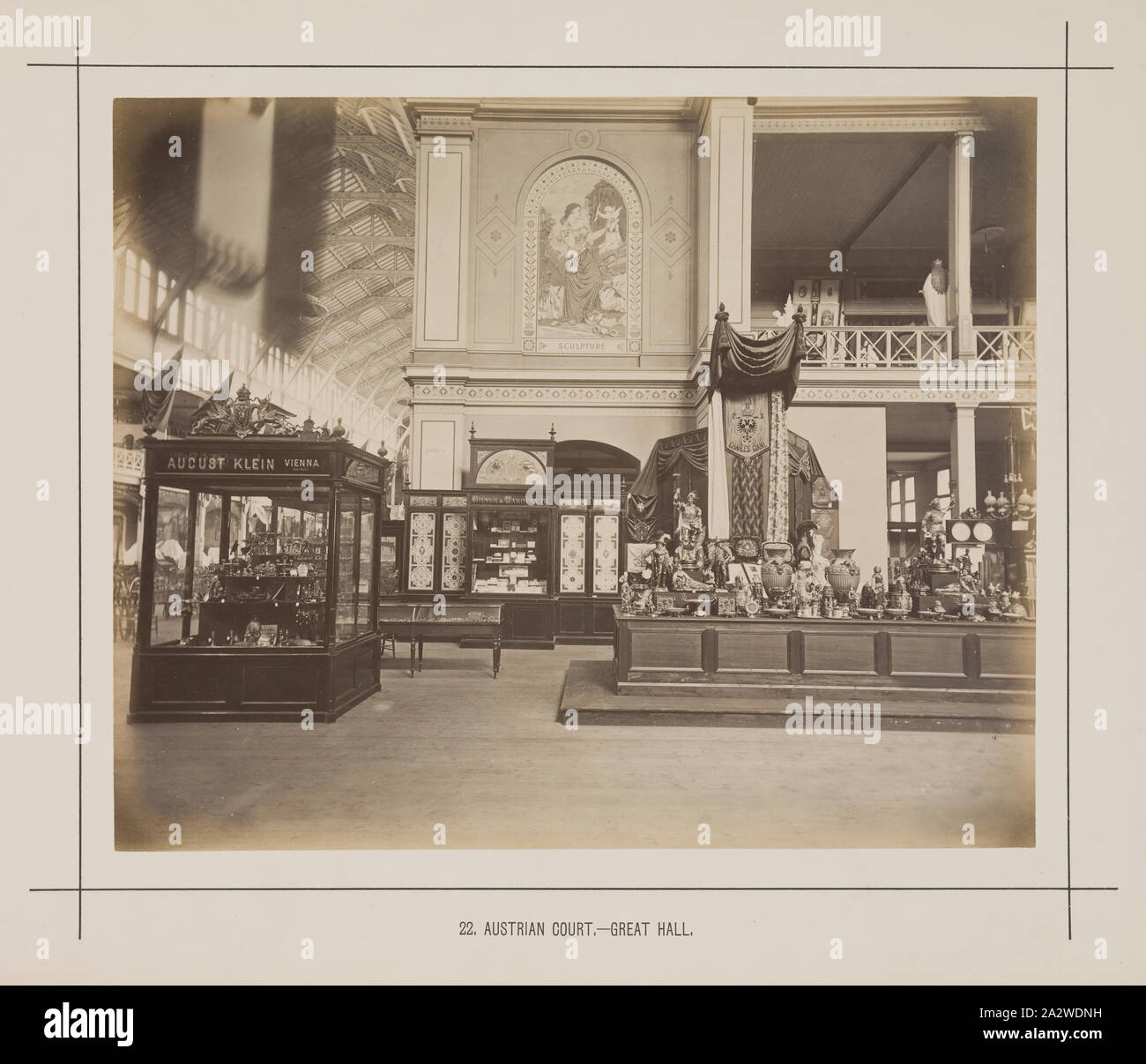 Photograph - Austrian Court, Great Hall, Exhibition Building, 1880-1881, View of some of the Austrian exhibits, including the display of August Klein of Vienna, in the transept of the Great Hall at the 1880 Melbourne International Exhibition held at the Exhibition Buildings, Carlton Gardens, between 1 October 1880 and 30 April 1881. In addition to the main permanent Exhibition Building, two permanent annexes as well as a large, central wooden temporary annexe Stock Photo