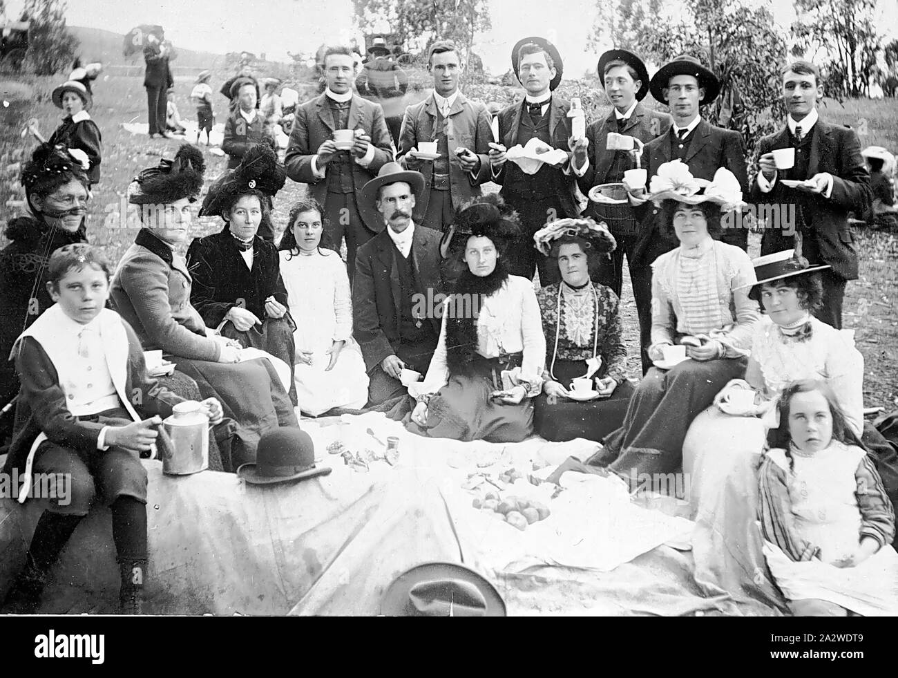Negative - Lockwood South, Victoria, circa 1902, Members of the Bendigo Fire Brigade and their families at an easter picnic Stock Photo