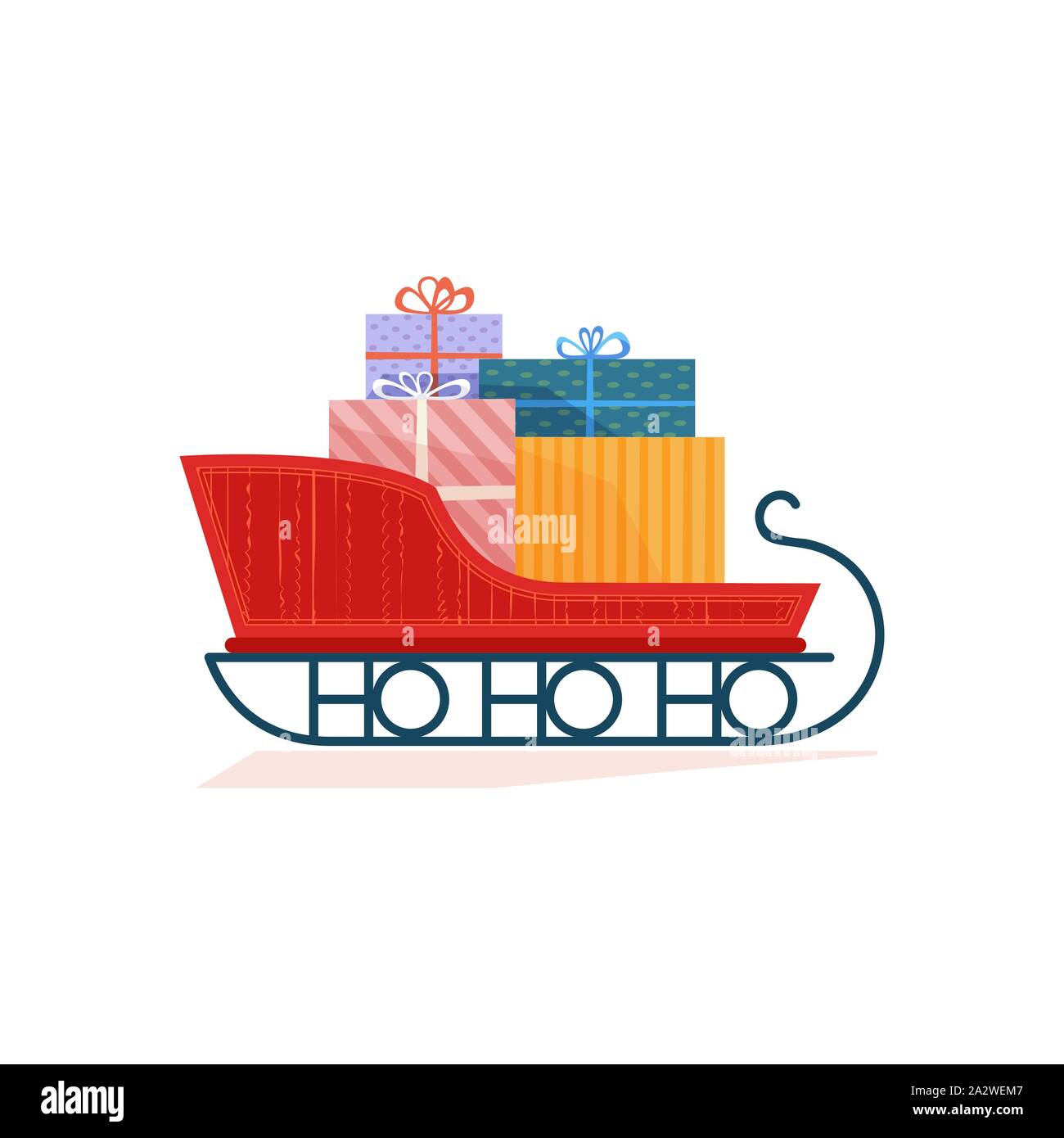 Santa Sleigh hand drawn flat color vector icon Stock Vector