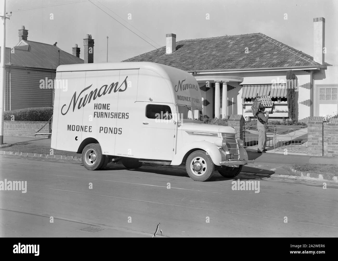 Negative - International Harvester, D15 Van, Nunans Home Furnishers, 1940,  Part of a large collection of glass plate and film negatives,  transparencies, photo albums, product catalogues, videos, motion picture  films, company journals,