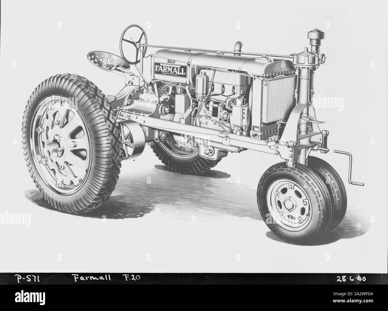 Negative - International Harvester, Farmall F-20 Tractor (Rubber Tyres), 1940, Part of a large collection of glass plate and film negatives, transparencies, photo albums, product catalogues, videos, motion picture films, company journals, advertisements and newspaper cuttings relating to the operations of the International Harvester Company and its subsidiaries in Australia. The International Harvester Company of America was formed in 1902 by the merger of five leading Stock Photo