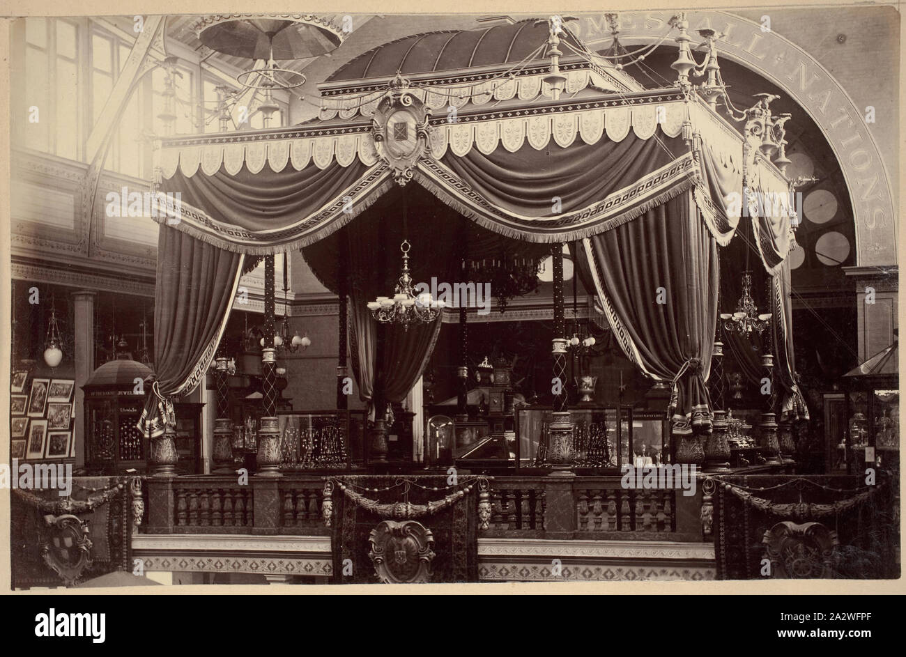 Photograph - German Imperial Tent, North Transept, Great Hall, Exhibition Building, 1880-1881, View of the German Imperial Tent on the balcony of the north transept of the Great Hall of the permanent Exhibition Building at the 1880 Melbourne International Exhibition held at the Exhibition Buildings, Carlton Gardens, between 1 October 1880 and 30 April 1881. While the official plans for the exhibition show Germany having been allocated various court space in at least three different areas Stock Photo