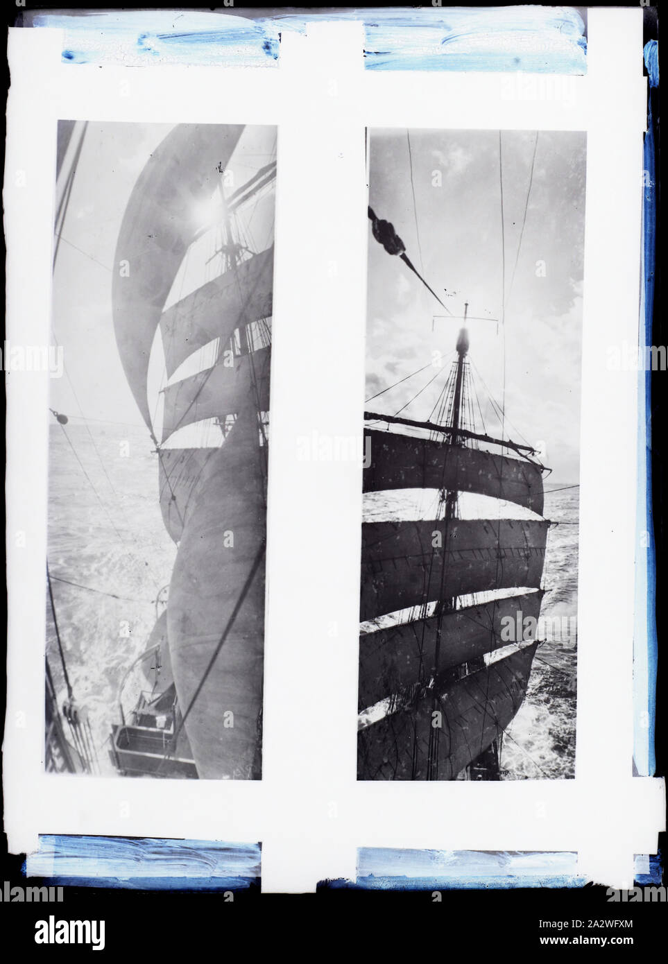 Glass Negative -Two Views of the Discovery's Sail Settings, BANZARE Voyage 1, Antarctica, 1929-1930, One of 328 images in various formats including artworks, photographs, glass negatives and lantern slides Stock Photo
