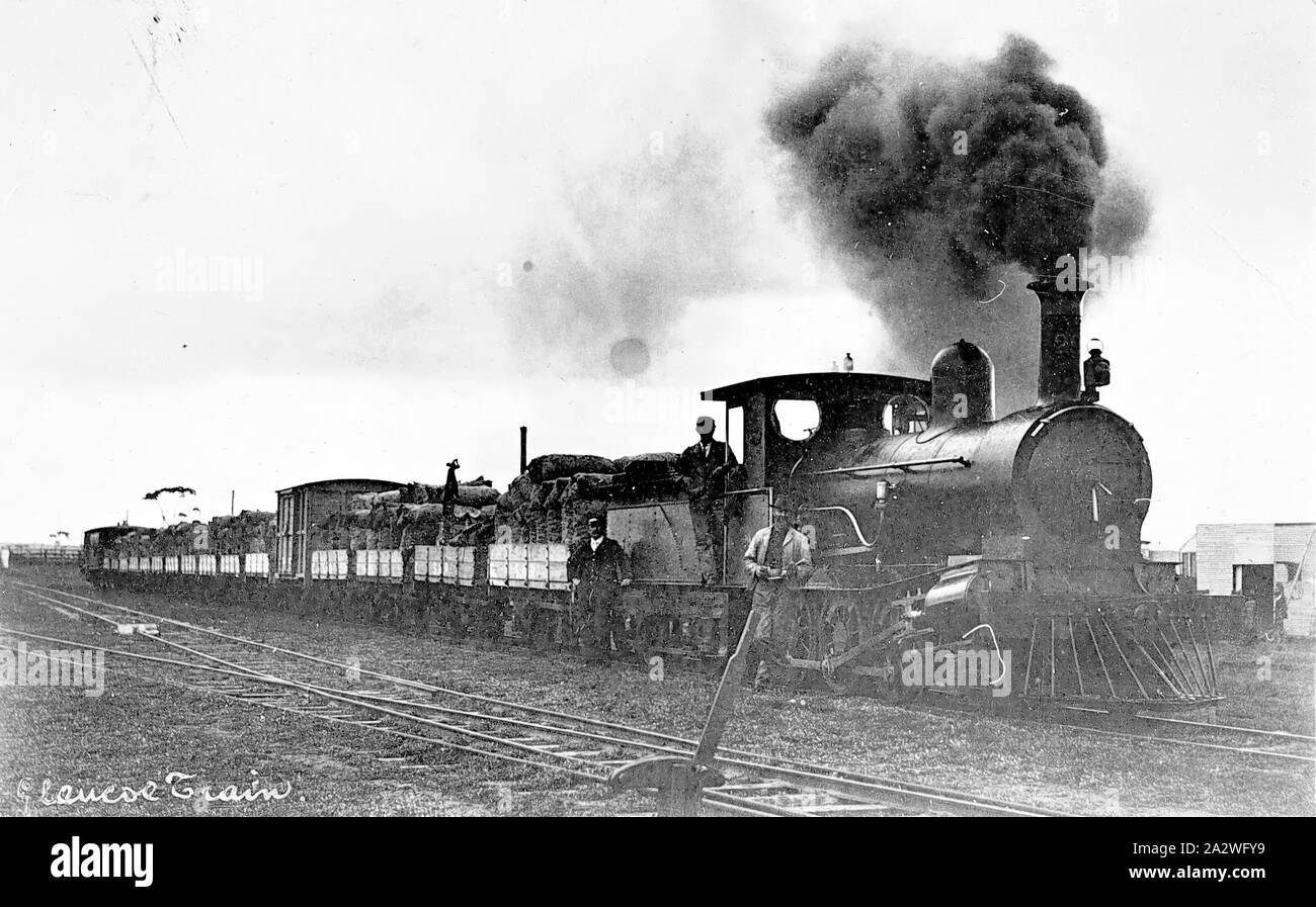 Negative - Glencoe, South Australia, 1907, Railway men beside a train ...