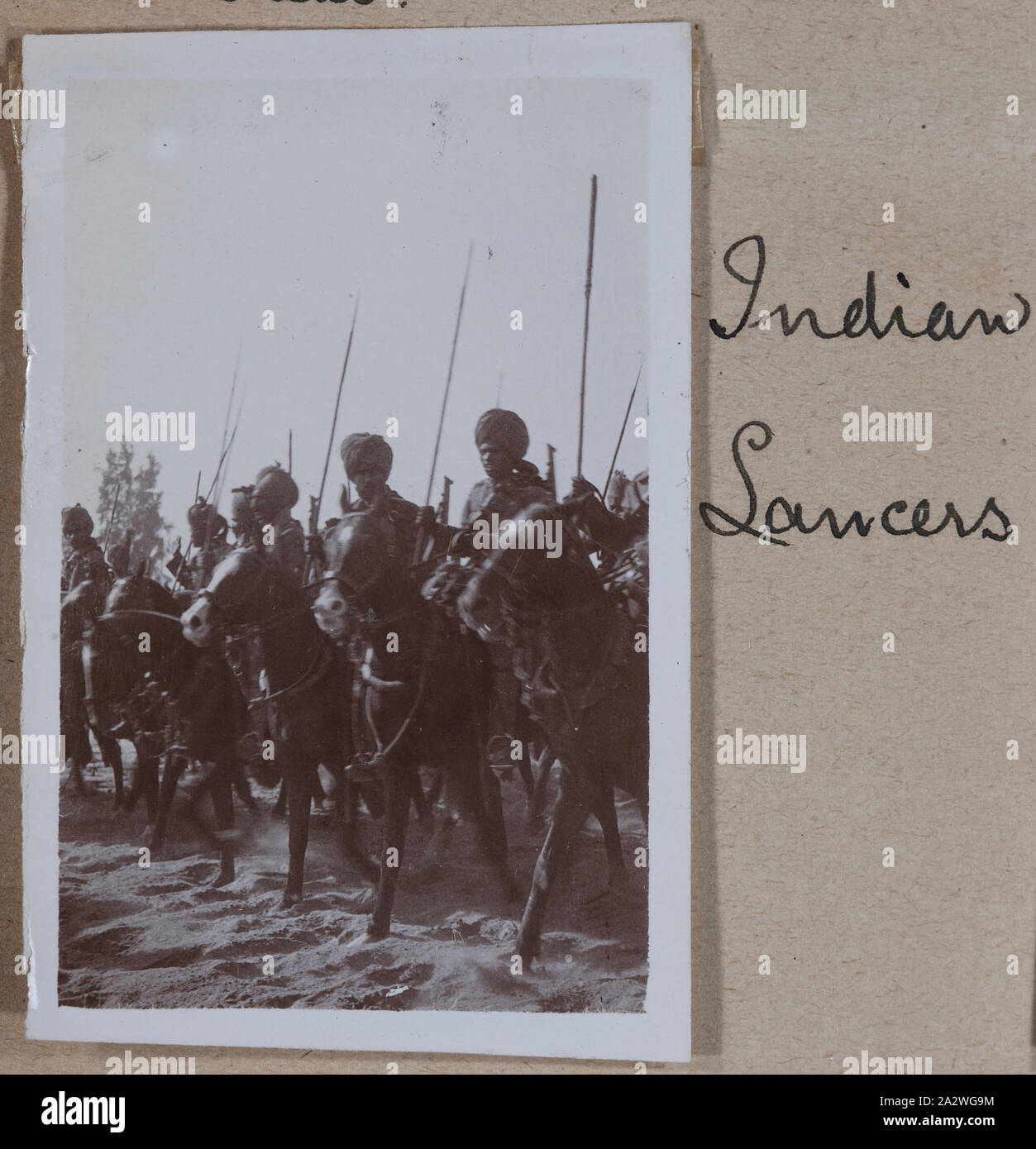 Photograph - 'Indian Lancers', Egypt, Captain Edward Albert McKenna, World War I, 1914-1915, One of 139 photographs in an album from World War I likely to have been taken by Captain Edward Albert McKenna. The photographs include the 7th Battalion training in Mena Camp, Egypt, and sight-seeing. Image depicting mounted Indian lancers Stock Photo