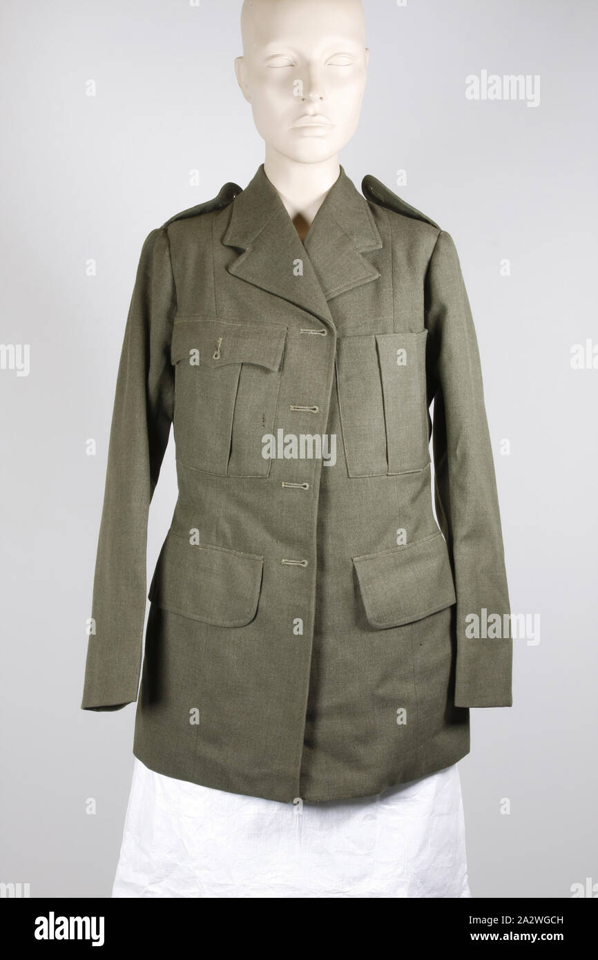 Jacket - Uniform, Australian Army Medical Women's Service, World War II, 1943-1944, Alternative Name(s): Tunic Khaki World War II jacket, part of an Australian Army Medical Women's Service uniform Stock Photo