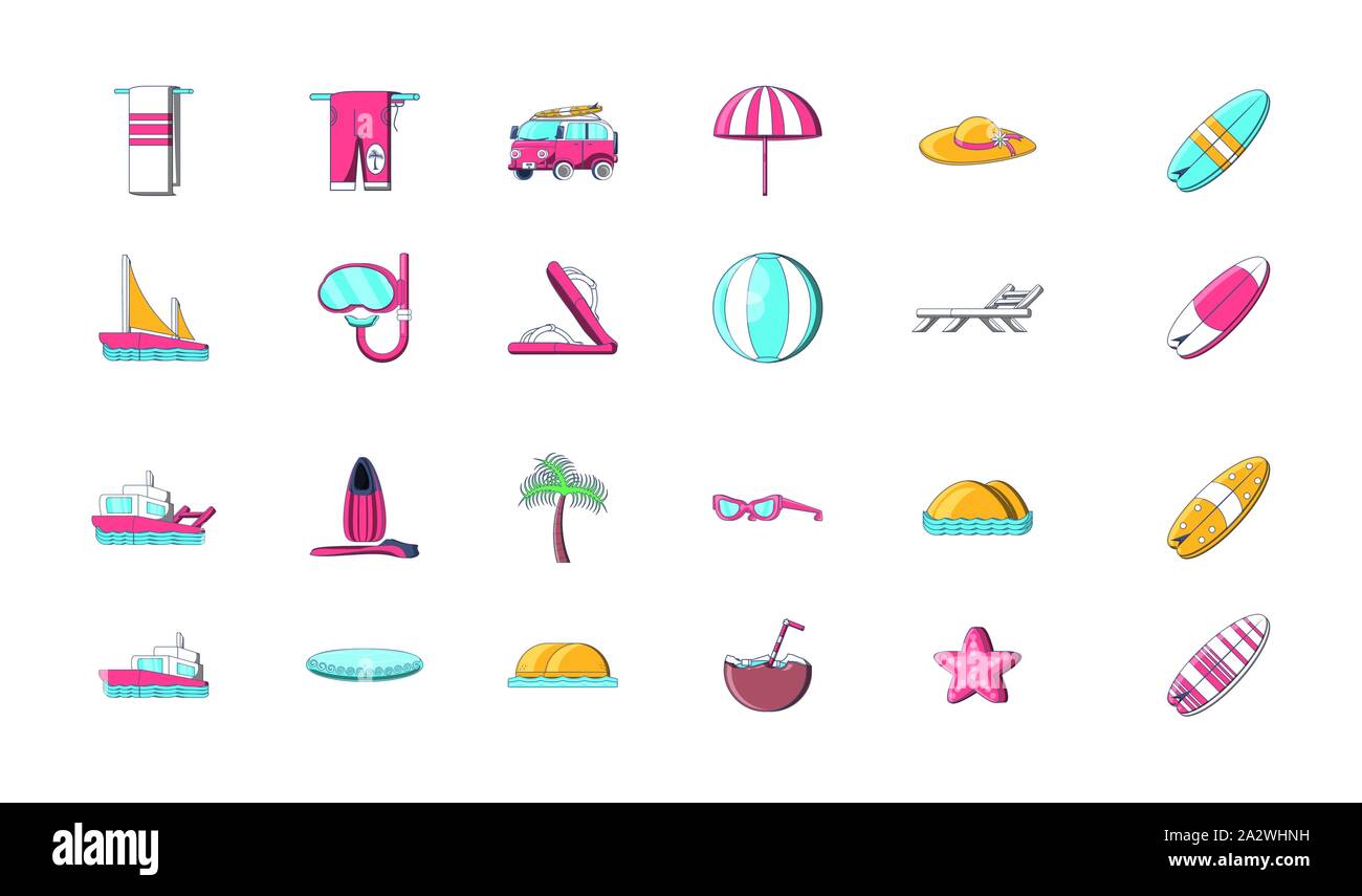 bundle of icons summer vacations on the beach vector illustration ...