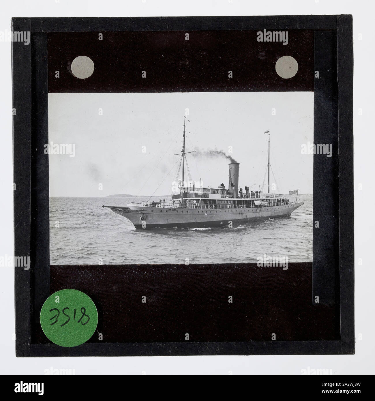 Lantern Slide - Pilot Ship Akuna, Ellsworth Relief Expedition, Port Phillip Bay, Victoria, 18 Feb 1936, Lantern slide of the pilot ship Ankuna, Antarctica. One of 328 images in various formats including artworks, photographs, glass negatives and lantern slides Stock Photo