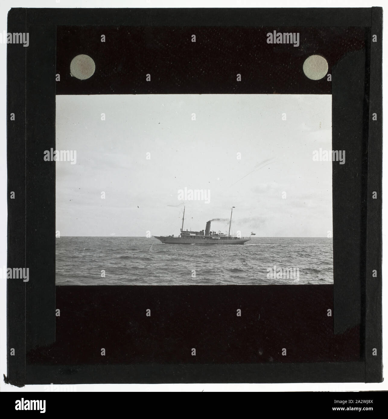 Lantern Slide - Ship Akuna, Ellsworth Relief Expedition, Port Phillip, Victoria 18 Feb 1936, Lantern slide of the pilot ship Akuna in Port Phillip, Victoria. One of 328 images in various formats including artworks, photographs, glass negatives and lantern slides Stock Photo