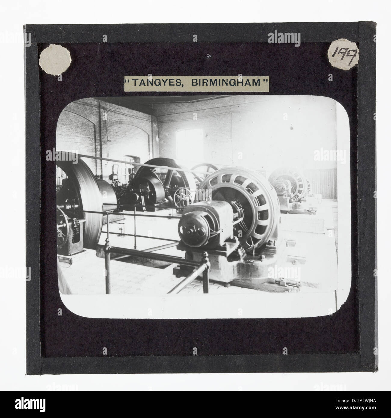Lantern Slide - Tangyes Ltd, Electrical Generators, circa 1910, One of 239 glass lantern slides depicting products manufactured by Tangyes Limited engineers of Birmingham, England. The images include various products such as engines, centrifugal pumps, hydraulic pumps, gas producers, materials testing machines, presses, machine tools, hydraulic jacks etc. Tangyes was a company which operated from 1857 to 1957. They produced a wide variety of engineering Stock Photo