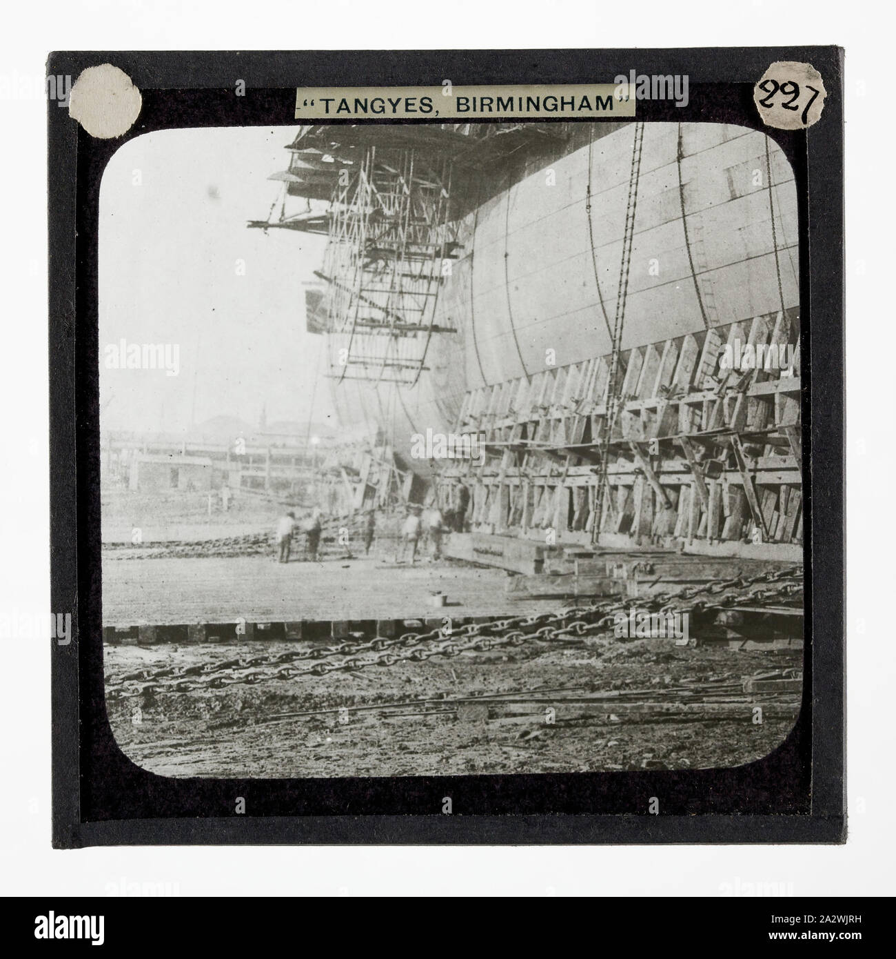Lantern Slide - Tangyes Ltd, Launching of SS Great Eastern, circa 1910, One of 239 glass lantern slides depicting products manufactured by Tangyes Limited engineers of Birmingham, England. The images include various products such as engines, centrifugal pumps, hydraulic pumps, gas producers, materials testing machines, presses, machine tools, hydraulic jacks etc. Tangyes was a company which operated from 1857 to 1957. They produced a wide variety of engineering Stock Photo