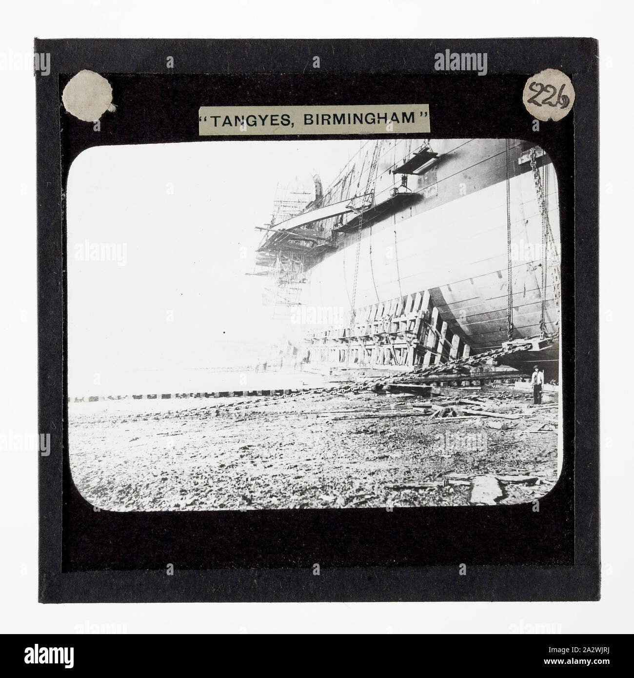 Lantern Slide - Tangyes Ltd, Launching of the SS Great Eastern, 1858, One of 239 glass lantern slides depicting products manufactured by Tangyes Limited engineers of Birmingham, England. The images include various products such as engines, centrifugal pumps, hydraulic pumps, gas producers, materials testing machines, presses, machine tools, hydraulic jacks etc. Tangyes was a company which operated from 1857 to 1957. They produced a wide variety of engineering Stock Photo