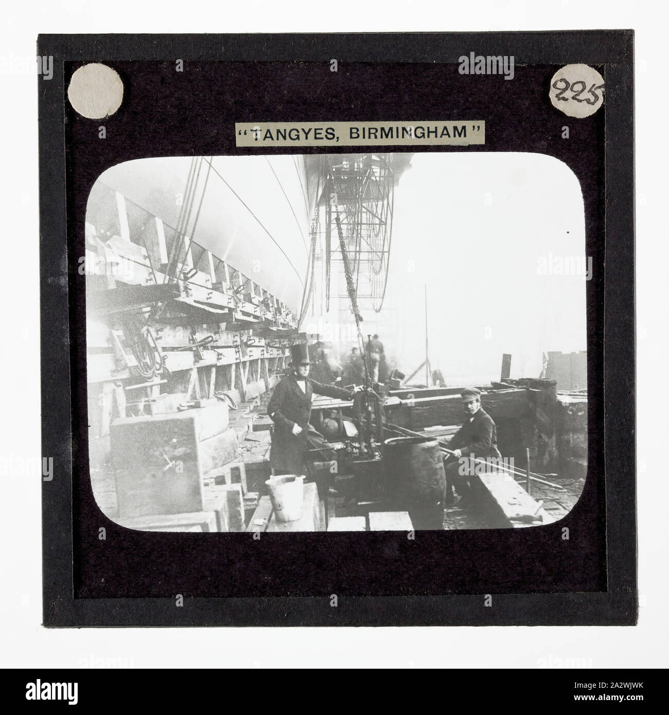 Lantern Slide - Tangyes Ltd, Richard Tangye with SS Great Eastern, 1858, One of 239 glass lantern slides depicting products manufactured by Tangyes Limited engineers of Birmingham, England. The images include various products such as engines, centrifugal pumps, hydraulic pumps, gas producers, materials testing machines, presses, machine tools, hydraulic jacks etc. Tangyes was a company which operated from 1857 to 1957. They produced a wide variety of engineering Stock Photo
