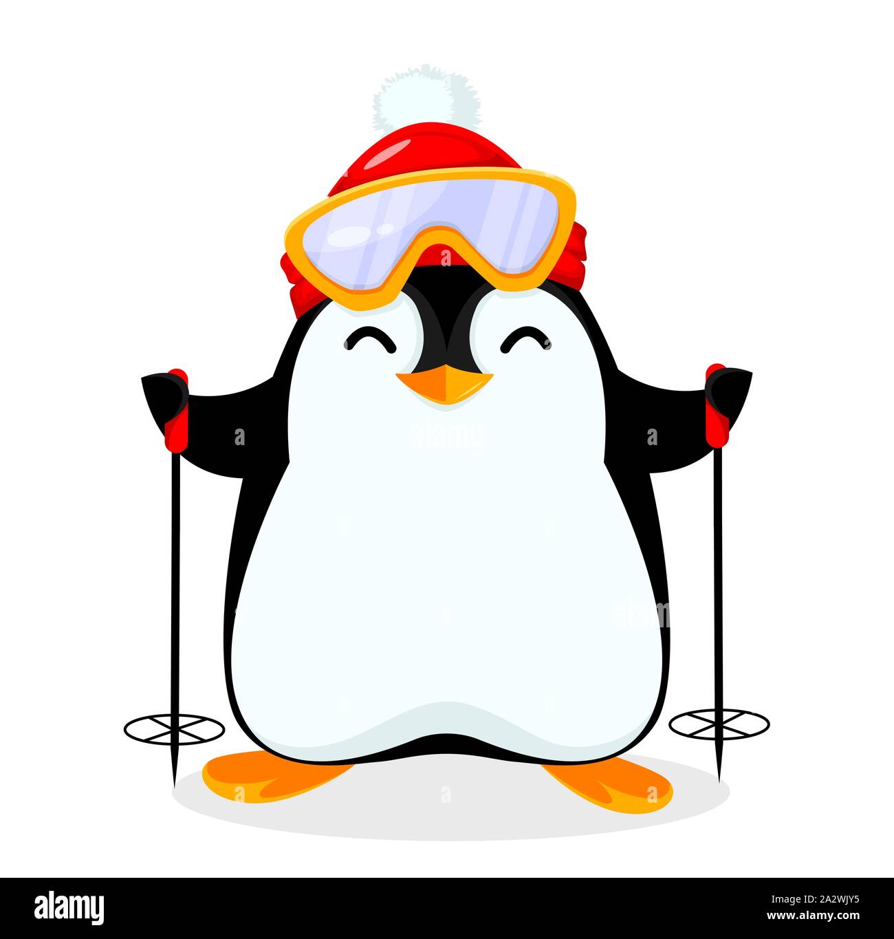 Cute little penguin goes skiing. Funny penguin cartoon character. Vector  illustration on white background Stock Vector Image & Art - Alamy