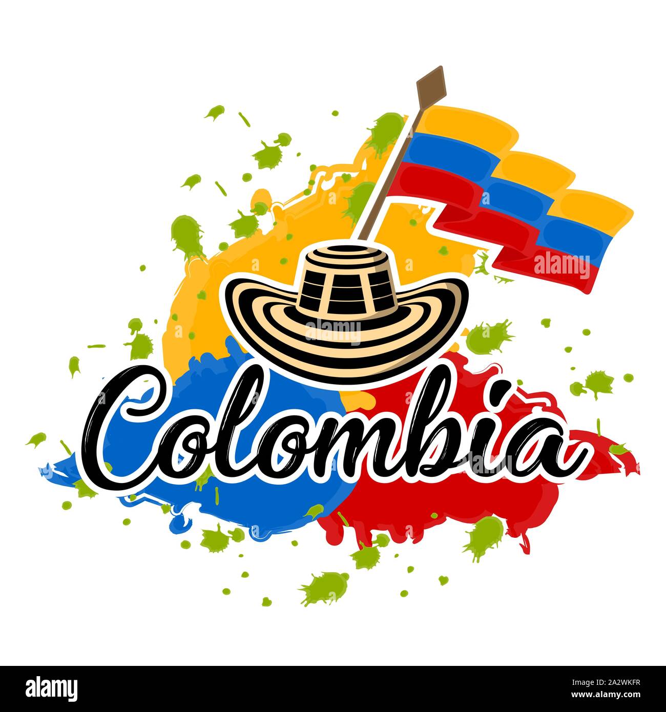 Flag of Colombia and sombrero vueltiao. Representative image of