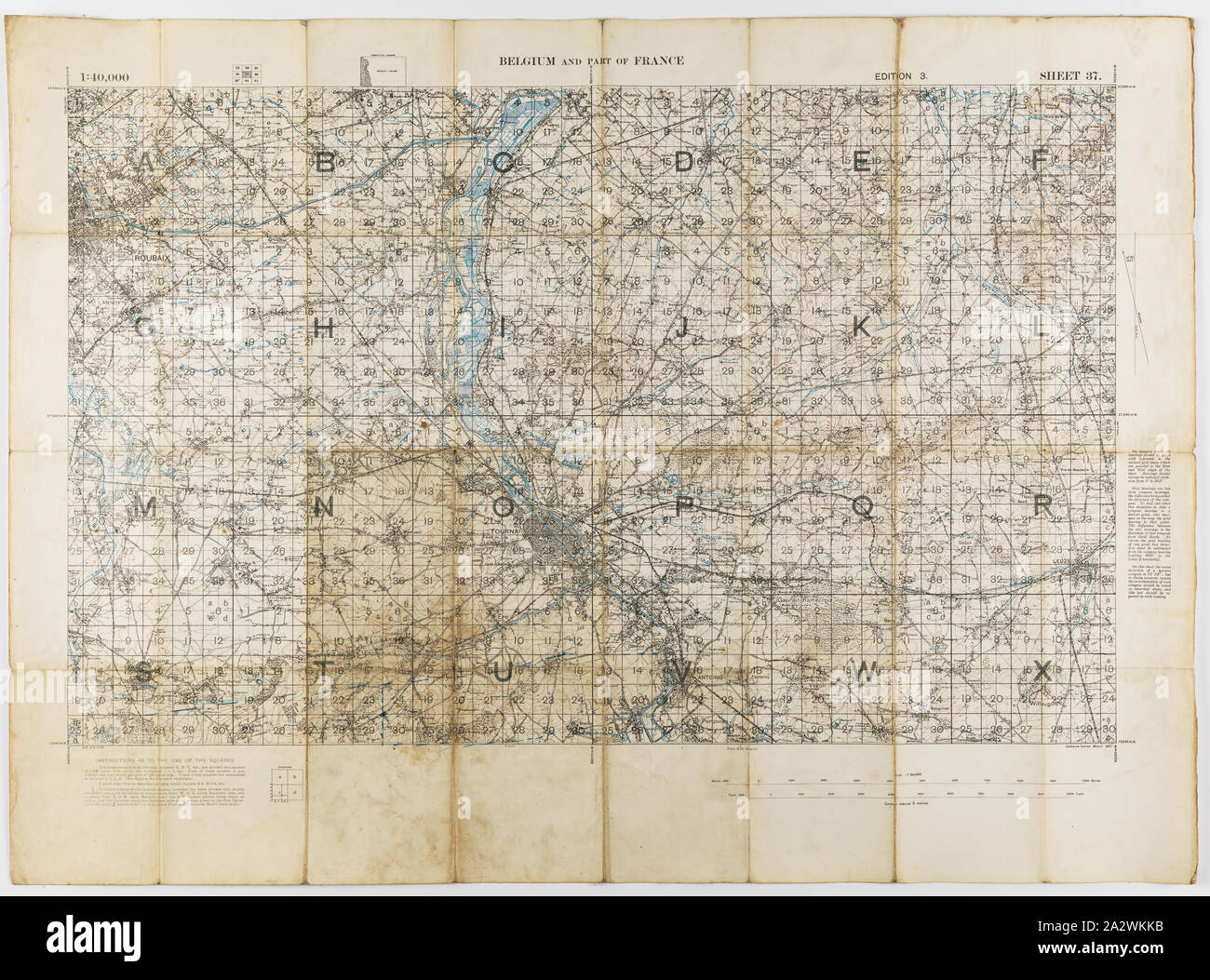 Ordnance Survey Map France Map - Military, Belgium & France, Sheet 37, Scale 1:40,000, Edition 3, Mar  1917, Map Of Belgium And Part Of France, Ordnance Survey Sheet 37, Scale  1:40,000, Edition 3, March 1917. The