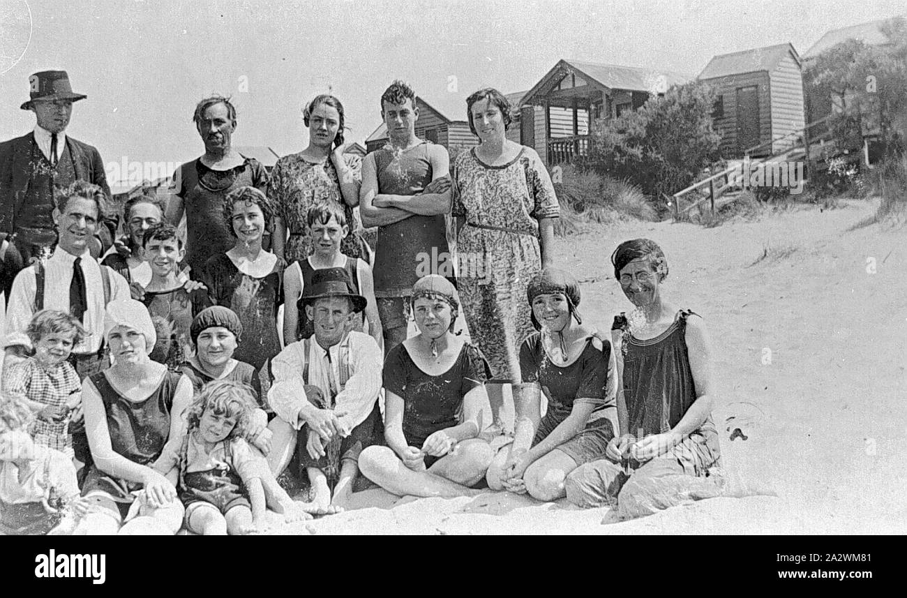 Negative Group on the Beach, Geelong, Victoria, circa 1925, A group