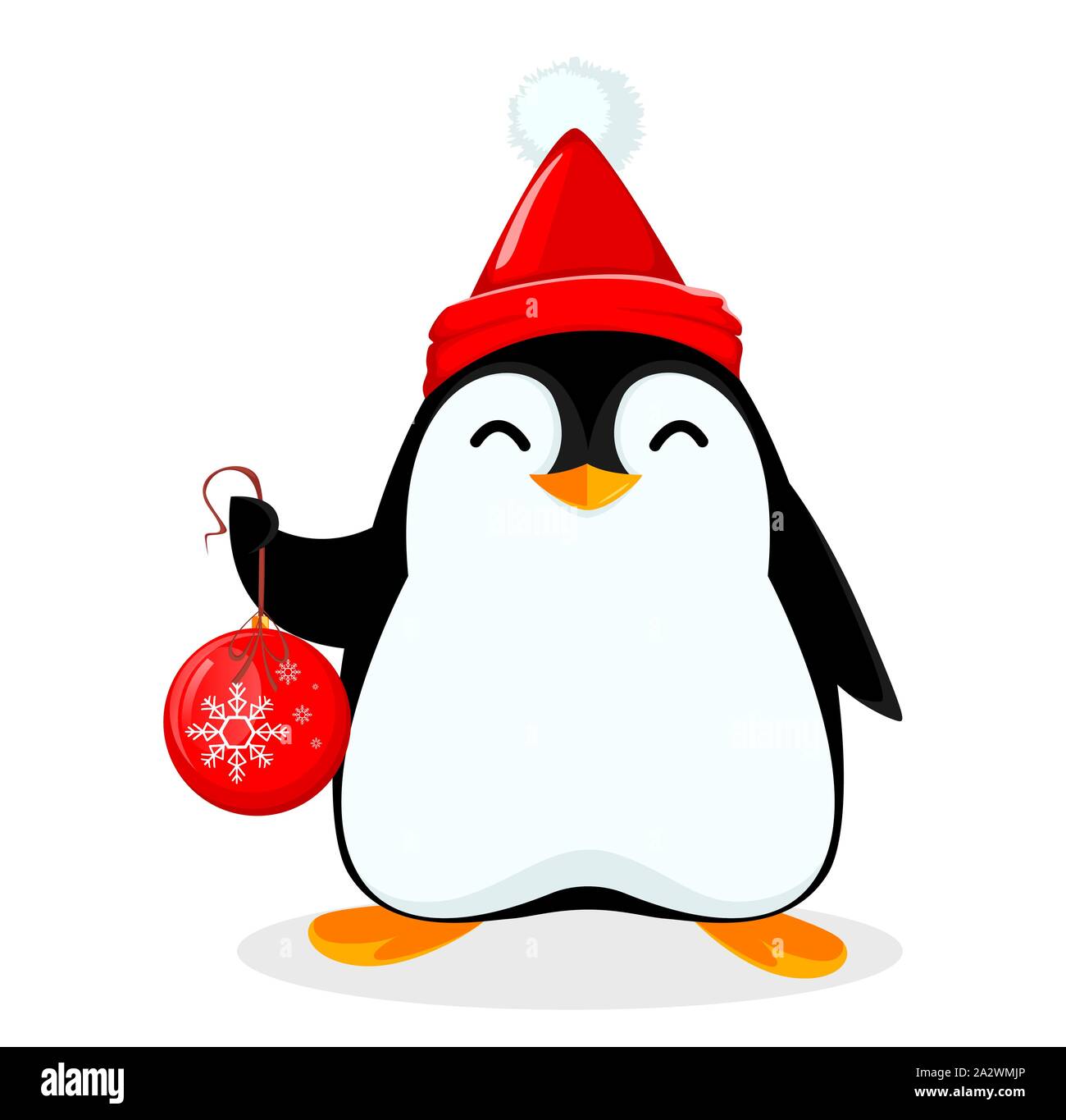 Cute little penguin holds red Christmas tree ball. Funny penguin cartoon  character. Vector illustration on white background Stock Vector Image & Art  - Alamy