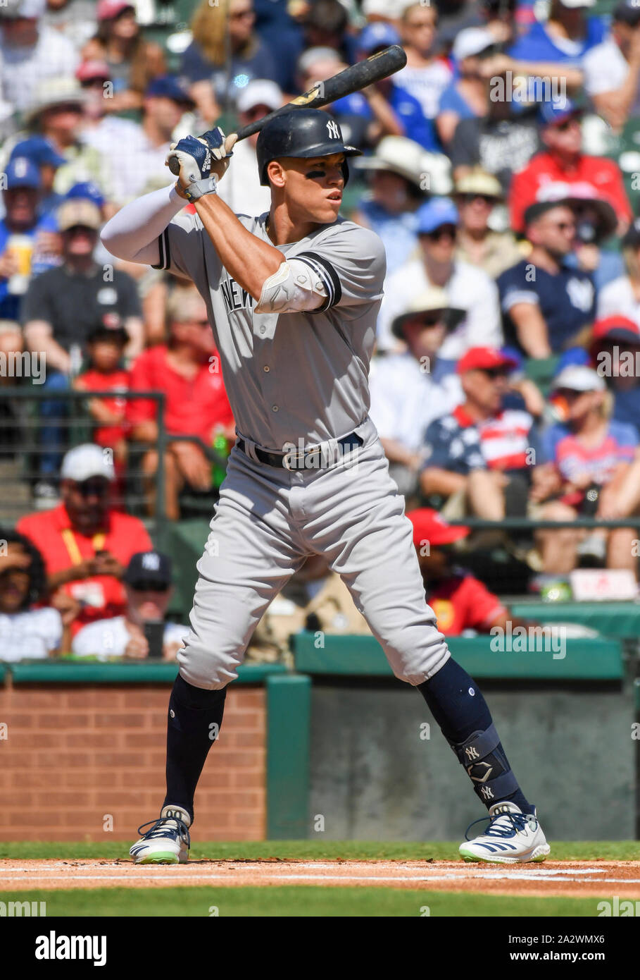 September 29, 2019: New York Yankees right fielder Aaron Judge #99 at bat  during the final Major League Baseball game held at Globe Life Park between  the New York Yankees and the