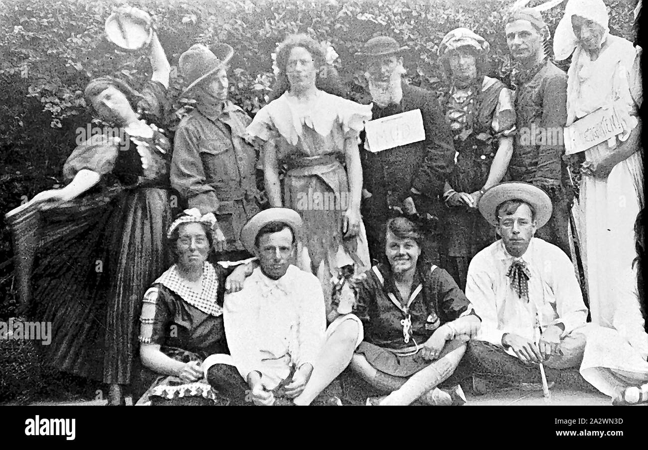 Negative Group Dressed For A Fancy Dress Party Victoria Circa 1915 A Group Of People