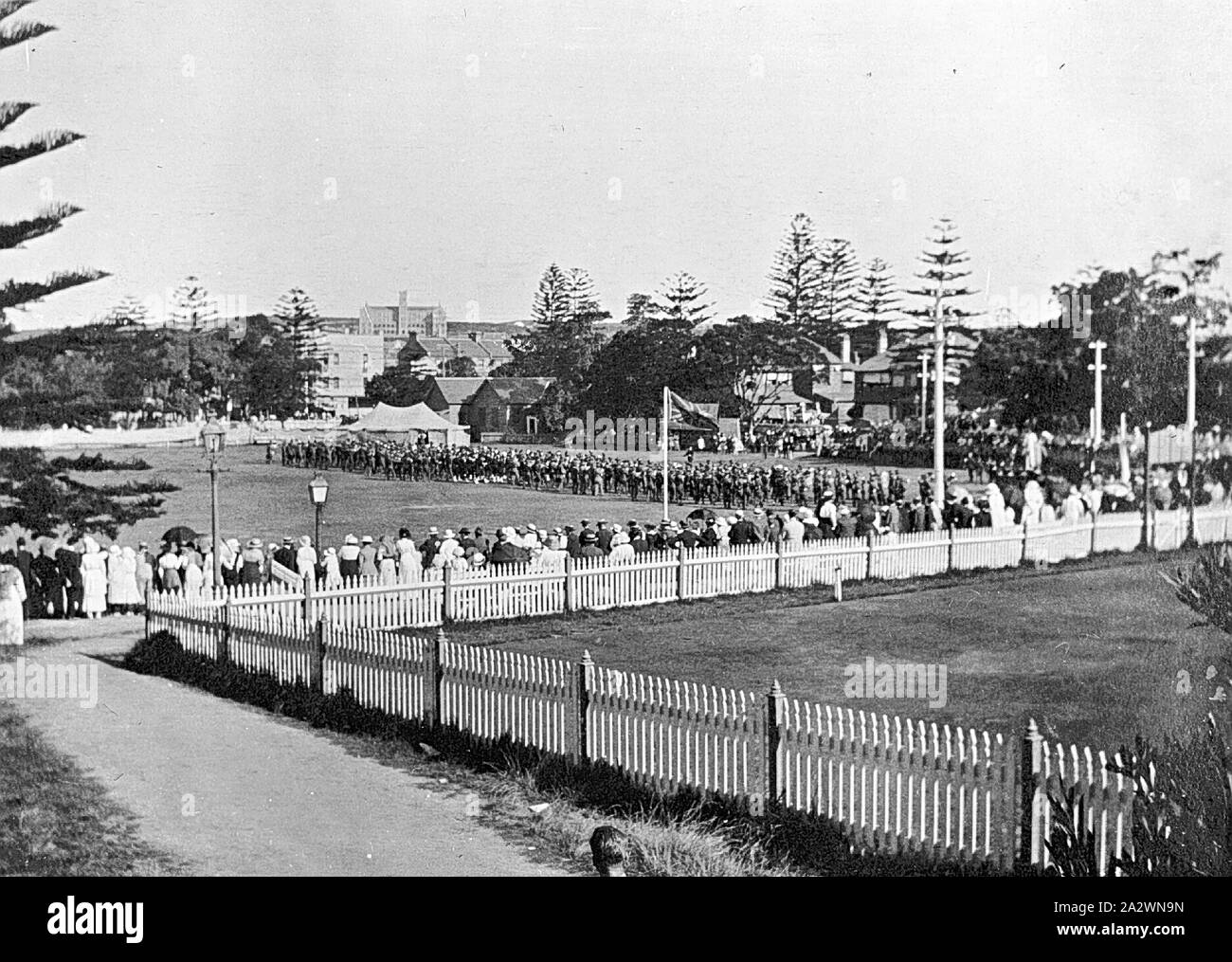Negative - Band Contest at a Sports Ground, Manly, New South Wales, 1915, A band contest at a sports ground Stock Photo