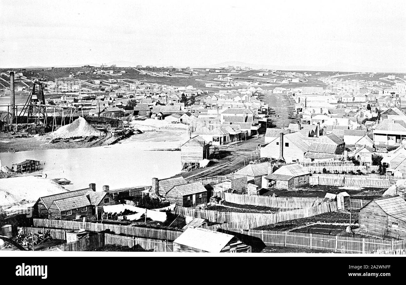 Negative - View of Township, Clunes, Victoria, circa 1885, Clunes Stock Photo