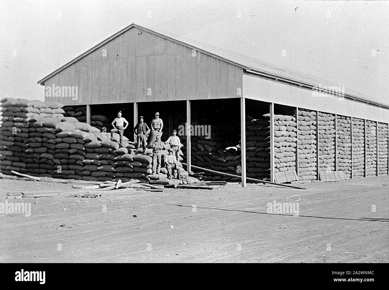 Negative Willaura, Victoria, 1920, J. Kempton grain stack Stock Photo