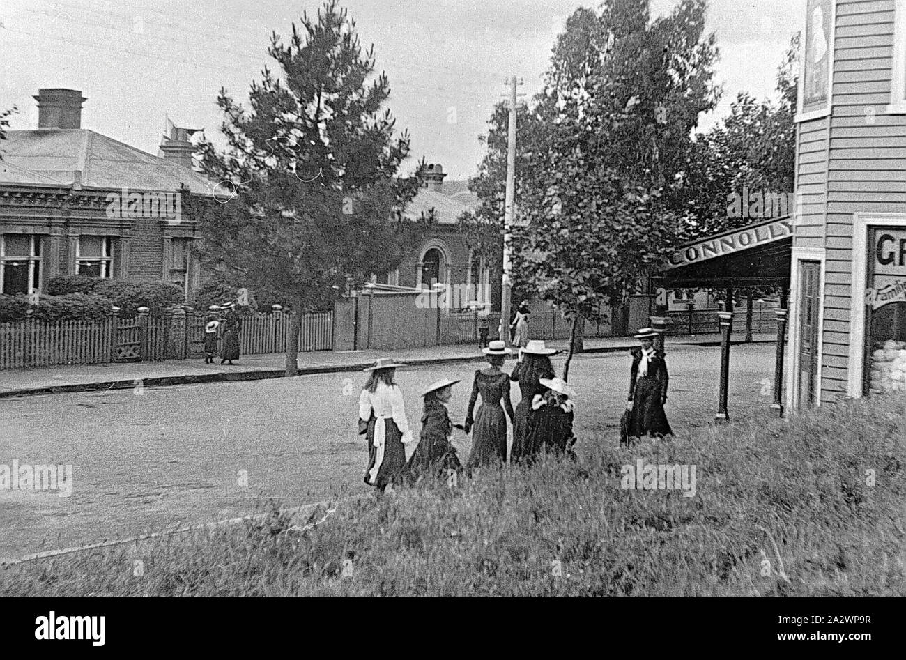 Negative - Launceston, Tasmania, circa 1900, Students of Launceston College walking along a street Stock Photo