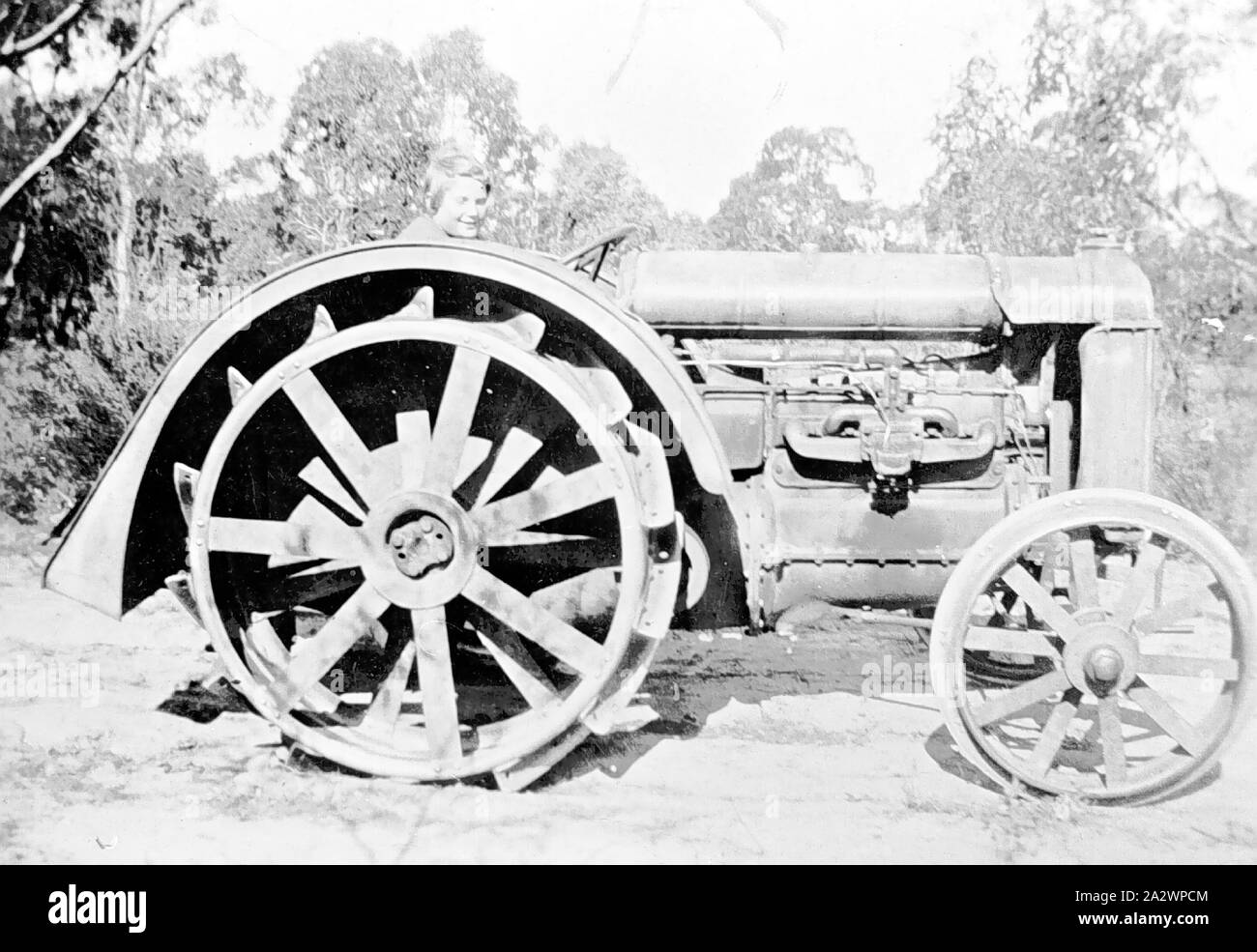 Negative - Fordson Tractor, Scotsburn, Victoria, 1930, A child seated in a Fordson tractor (manufactured in Detroit Stock Photo