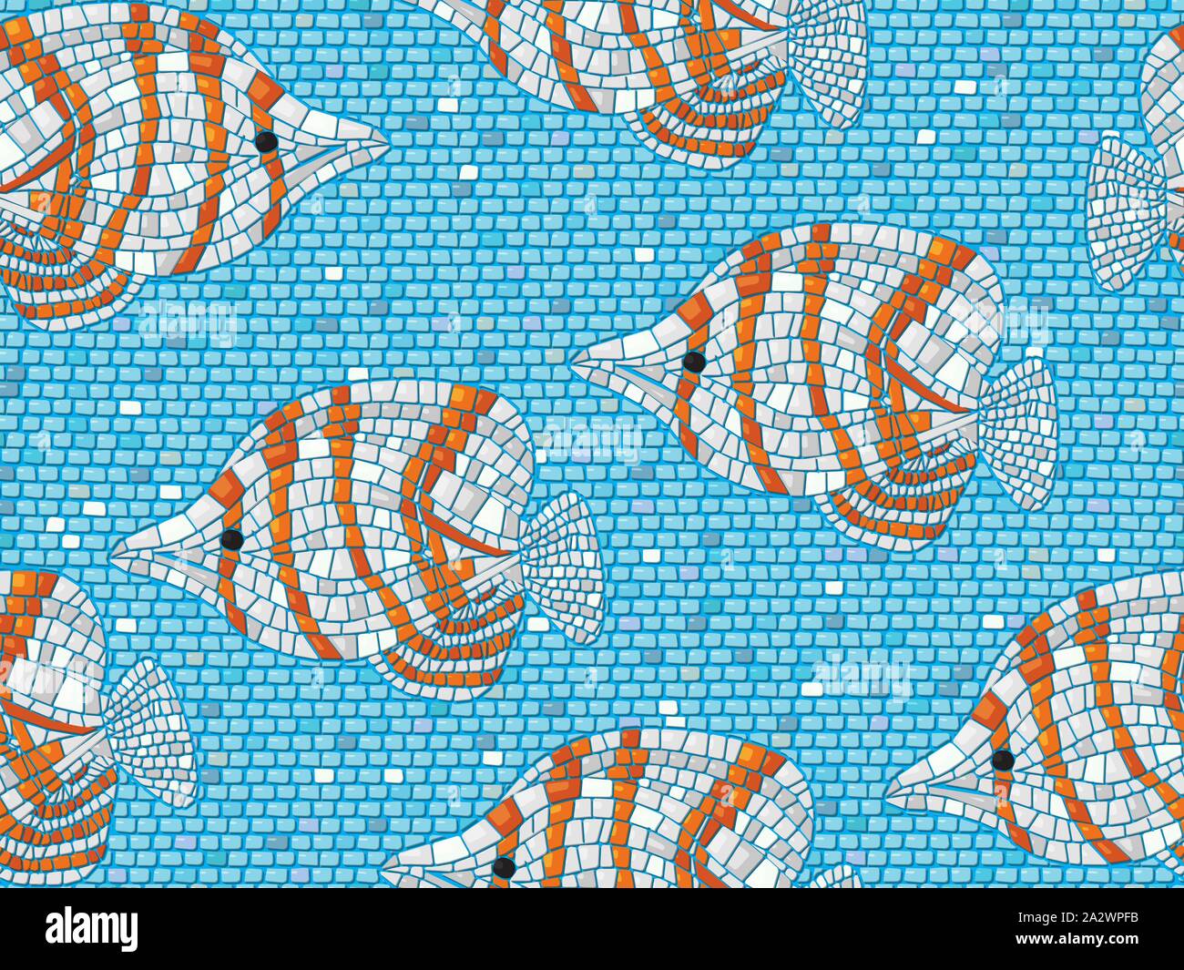 Seamless background vector mosaic with clown fish Stock Vector