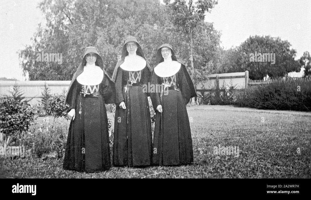 Negative Swan Hill, Victoria, 1927, Three nuns standing in the garden of the Swan Hill Convent Negative Swan Hill, Victoria, 1927, Three nuns standing in the garden of the Swan Hill Convent