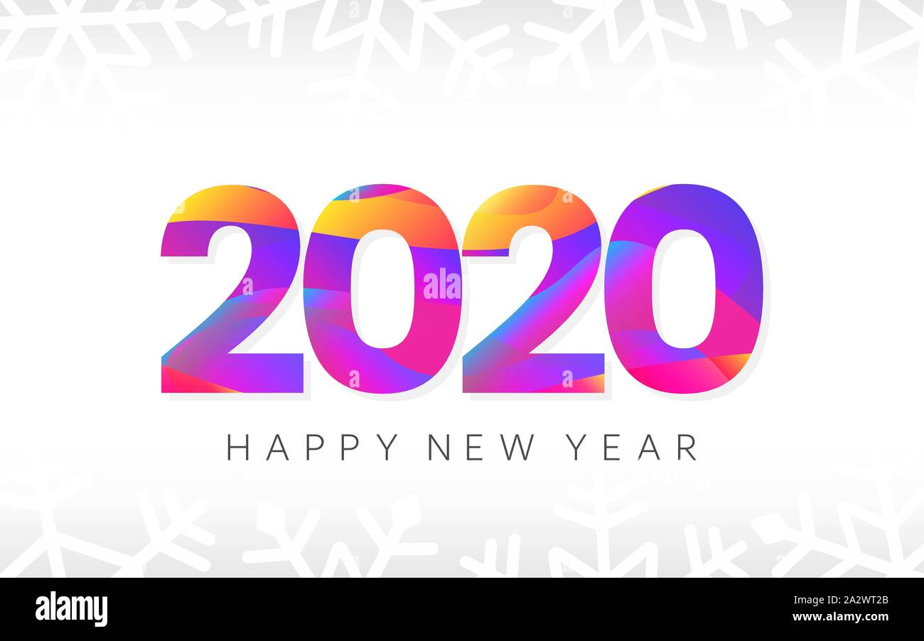 Happy New Year banner. 2020 logo text. Creative card with colorful numbers. Xmas template for poster, flyer, brochure. Merry Christmas minimal design. Stock Vector