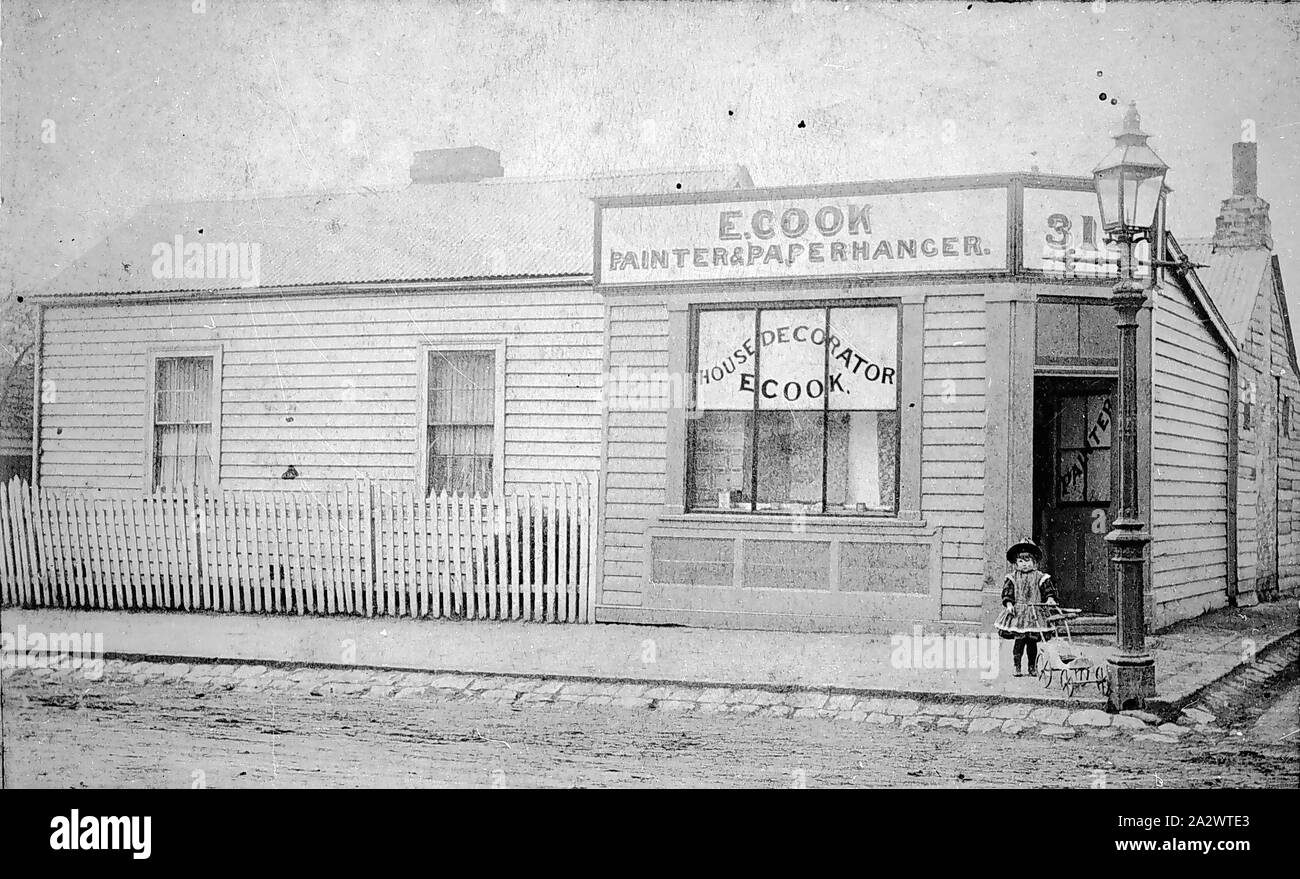 Negative - Richmond, Victoria, circa 1890, Negative of the shop of E. Cook, house decorator Stock Photo
