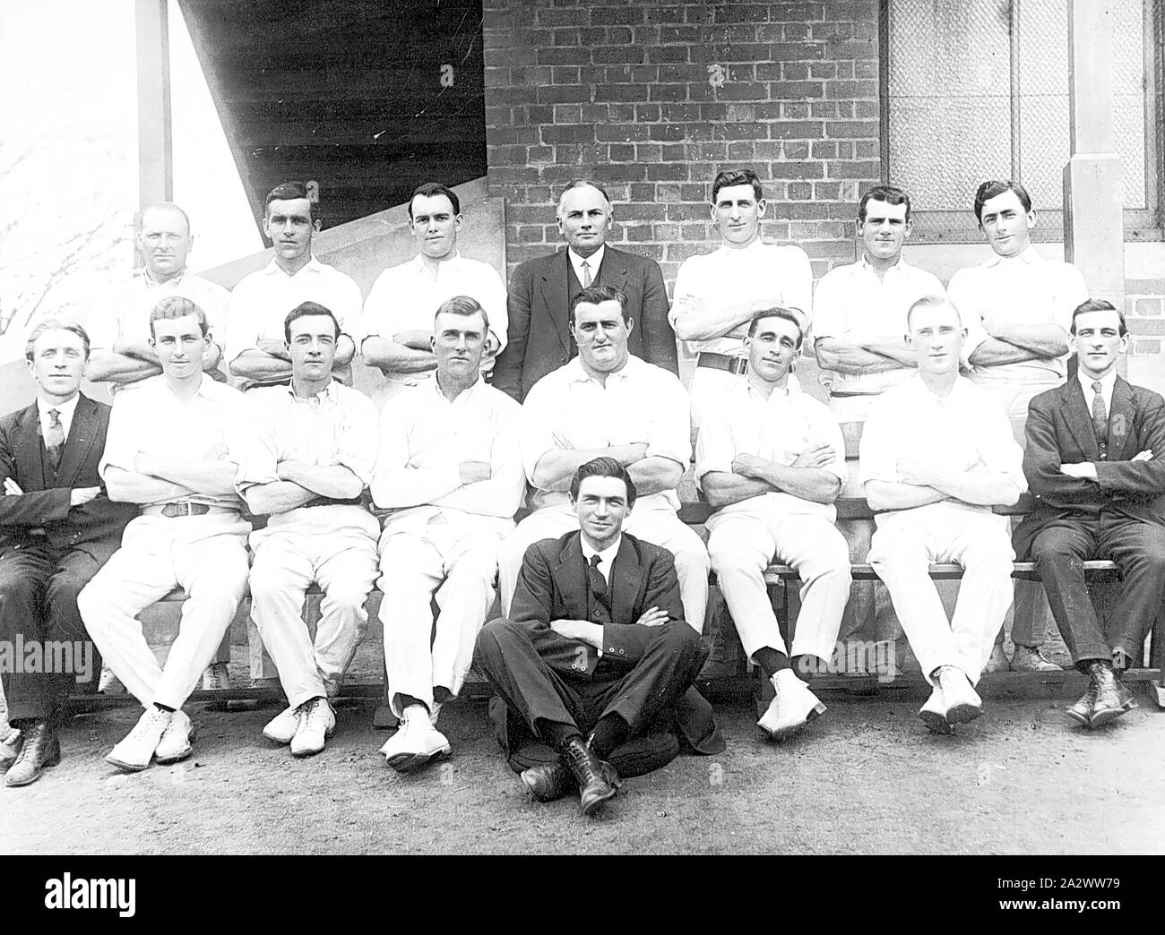 Negative - Yarraville, Victoria, 1922, Members of the Yarraville Cricket Team, premiers in their league in 1921-22 Stock Photo