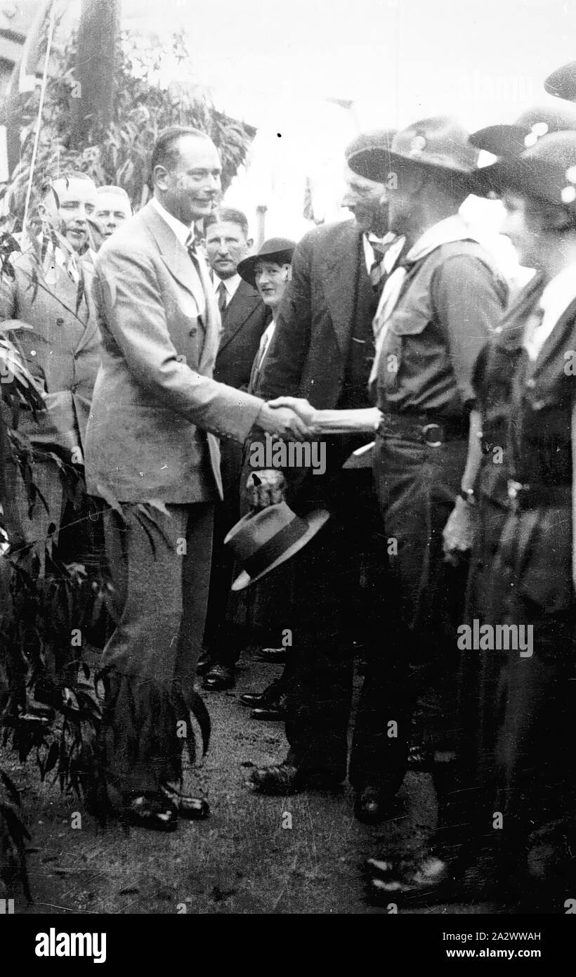 Negative - Traralgon District, Victoria, 1934, The Duke of Gloucester meeting Scout and Guide leaders Stock Photo