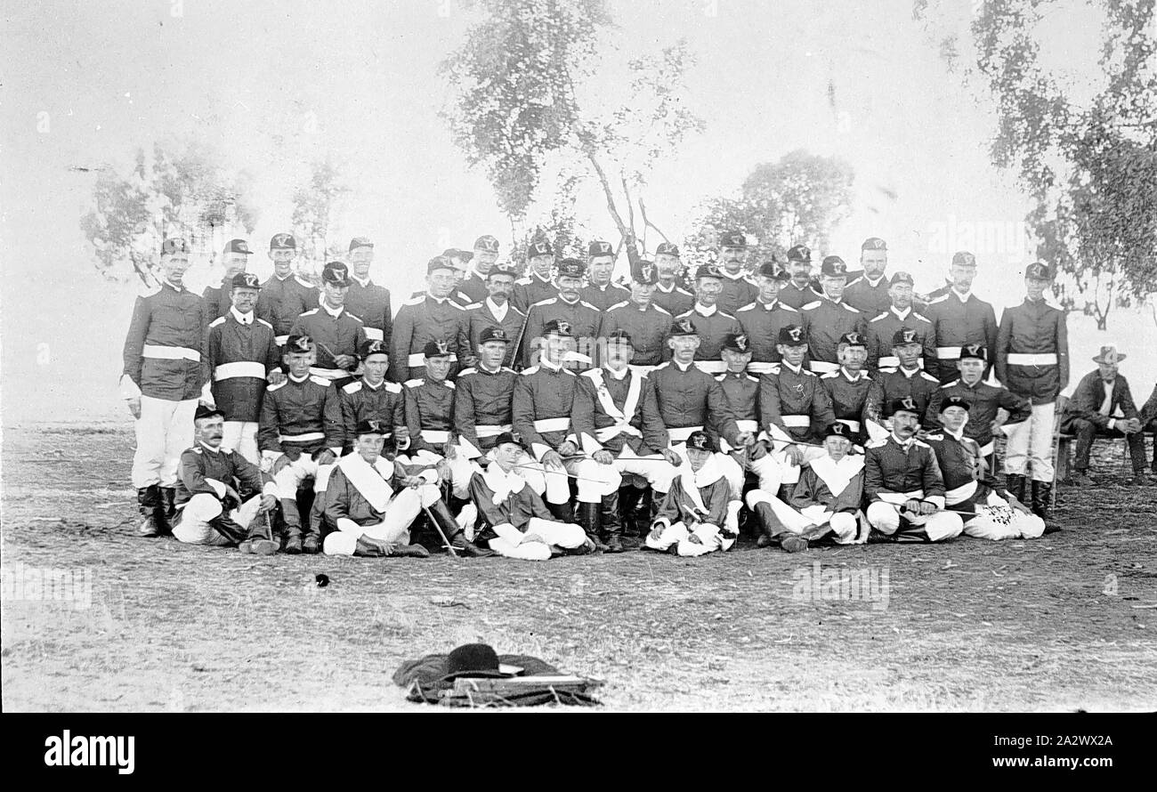 Negative - Wangaratta District, Victoria, circa 1910, Members of the Boorhamen Hunt dressed in the uniform of 1897 jubilee celebration Stock Photo