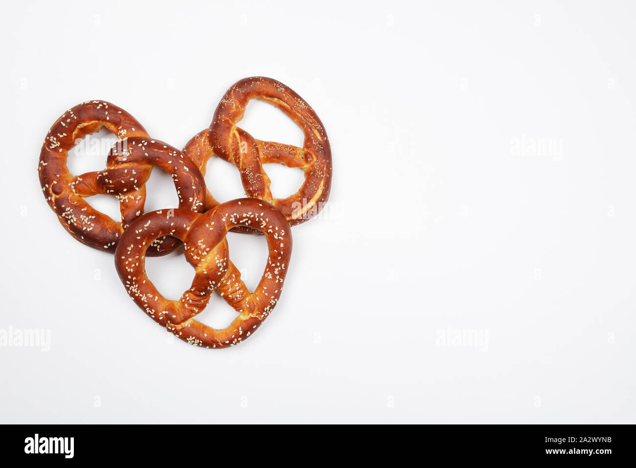 The hand-made pretzels for Octoberfest party on white background Stock Photo