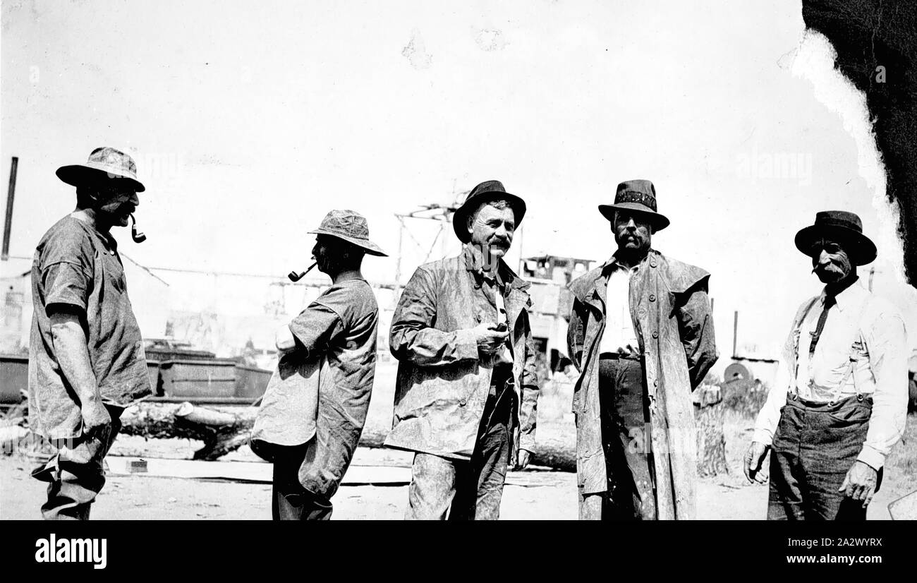 Negative - Kalgoorlie, Western Australia, circa 1910, Five miners Stock Photo