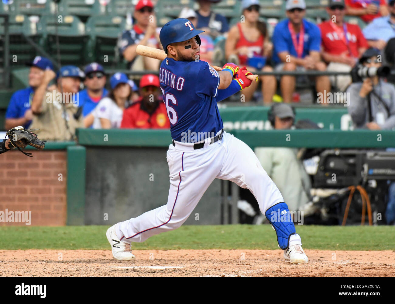 September 29, 2019: Texas Rangers catcher Jose Trevino #56 during the final  Major League Baseball game held at Globe Life Park between the New York  Yankees and the Texas Rangers in Arlington