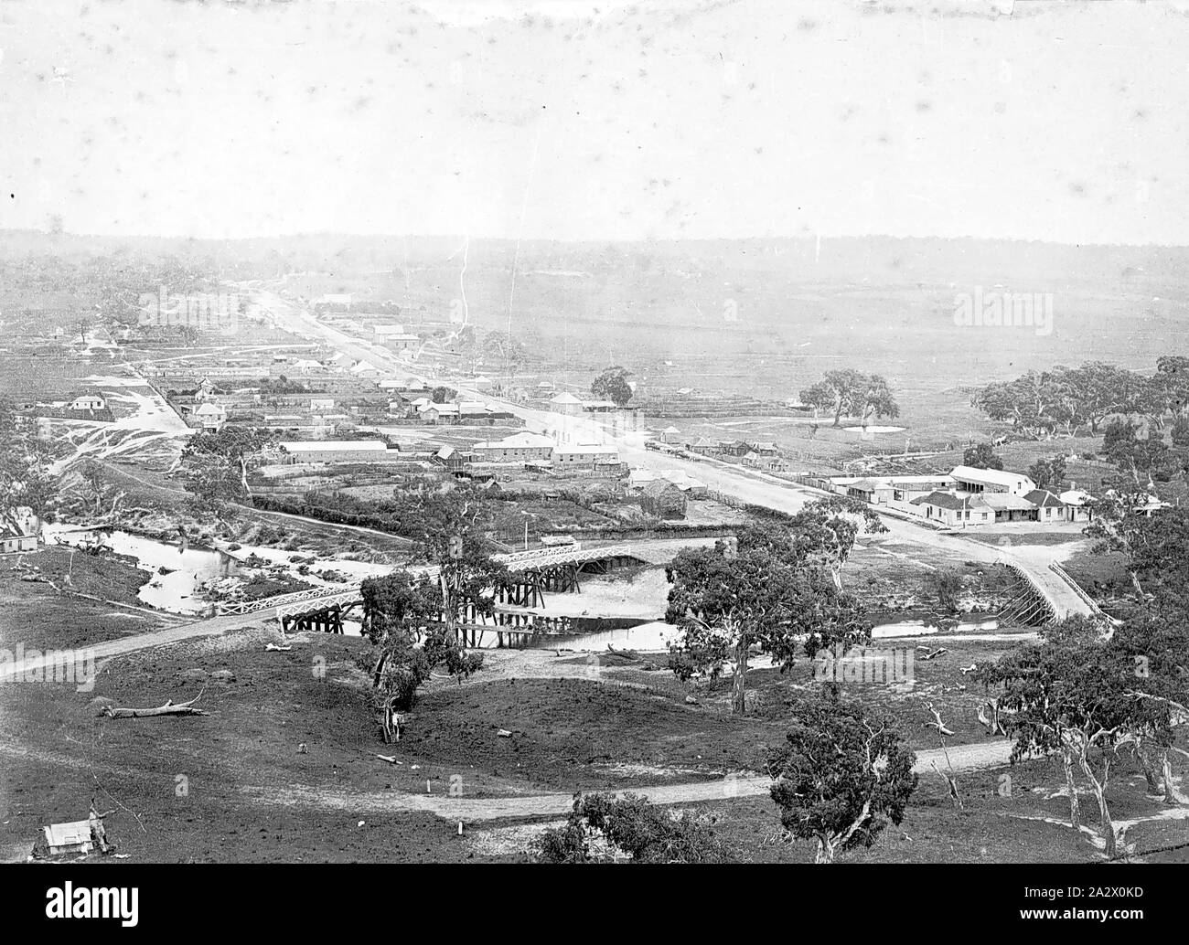 Negative - Casterton, Victoria, 1868, Looking down on Casterton and the Glenelg River Stock Photo