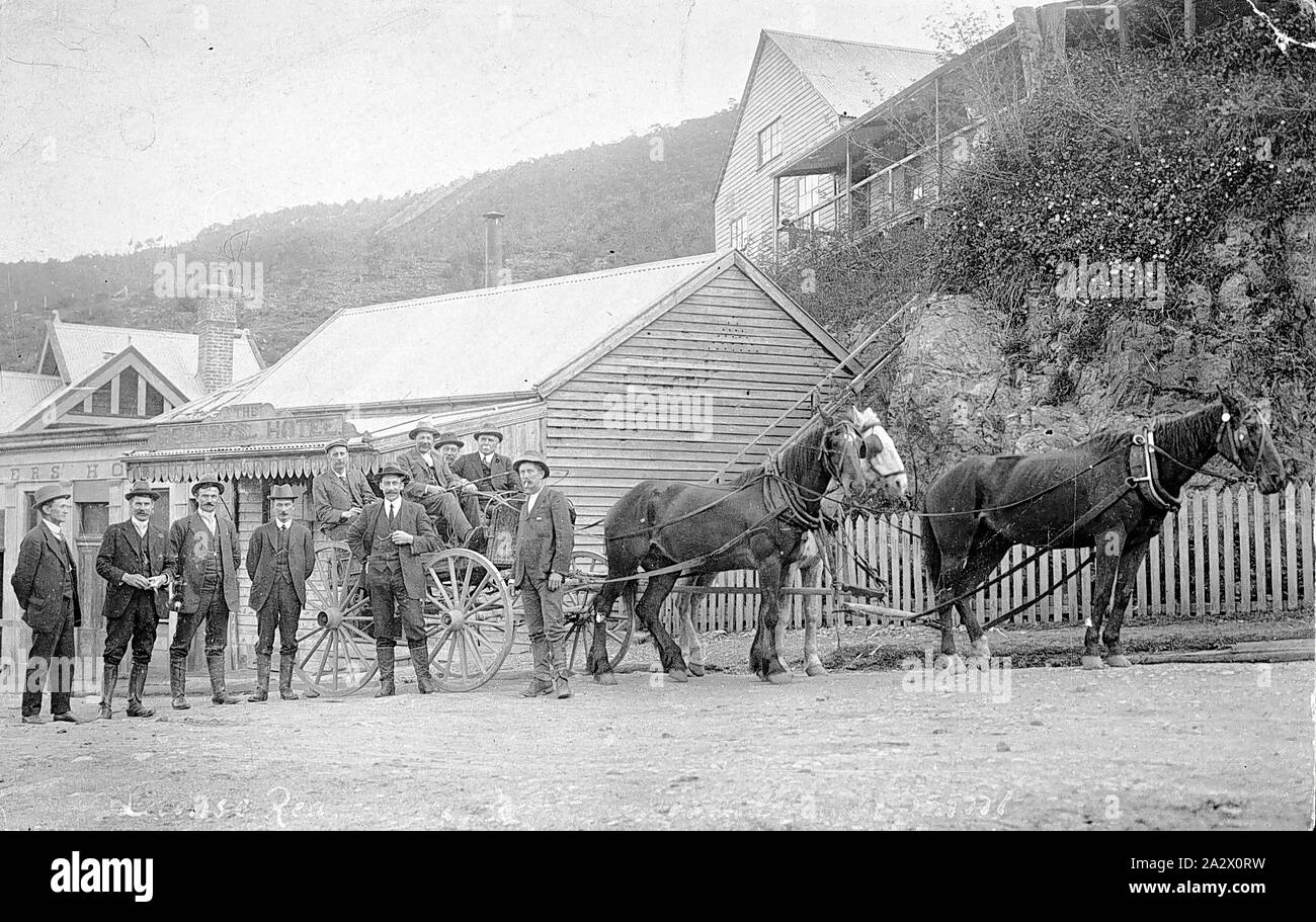 Negative - Woods Point, Victoria, circa 1914, A visit by the license reduction board to Reefers Hotel Stock Photo