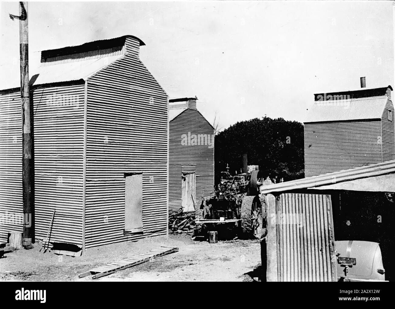 Negative - Gunbower District, Victoria, 1939, Tobacco kilns Stock Photo