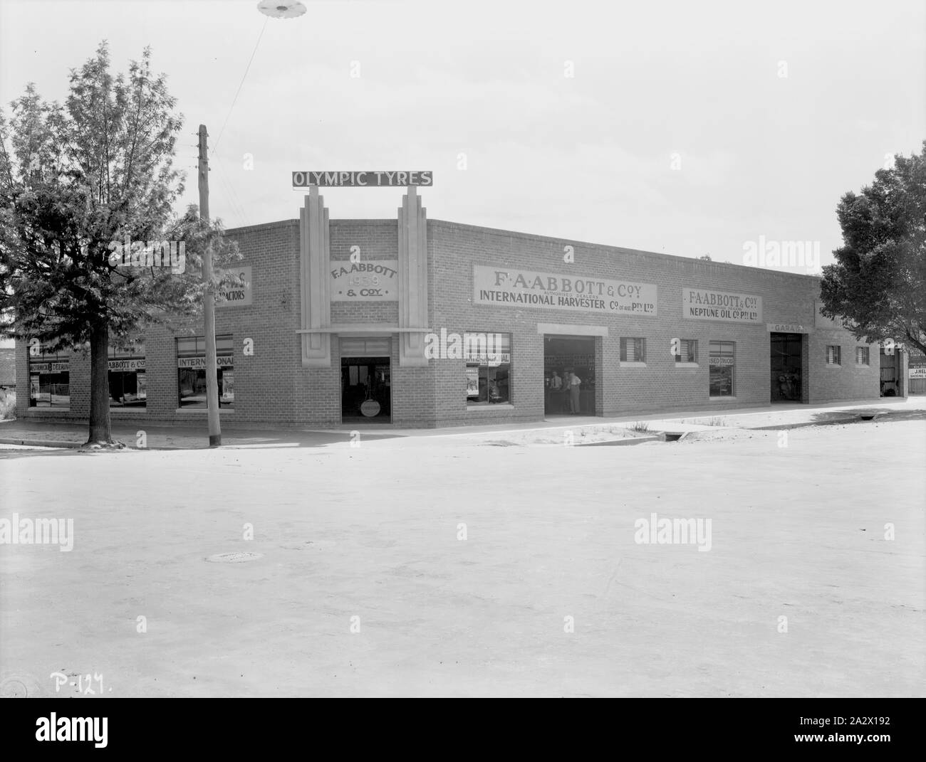 Negative - International Harvester, F.A. Abbott & Co. Store, Albury, 1940, Part of a large collection of glass plate and film negatives, transparencies, photo albums, product catalogues, videos, motion picture films, company journals, advertisements and newspaper cuttings relating to the operations of the International Harvester Company and its subsidiaries in Australia. The International Harvester Company of America was formed in 1902 by the merger of five leading Stock Photo