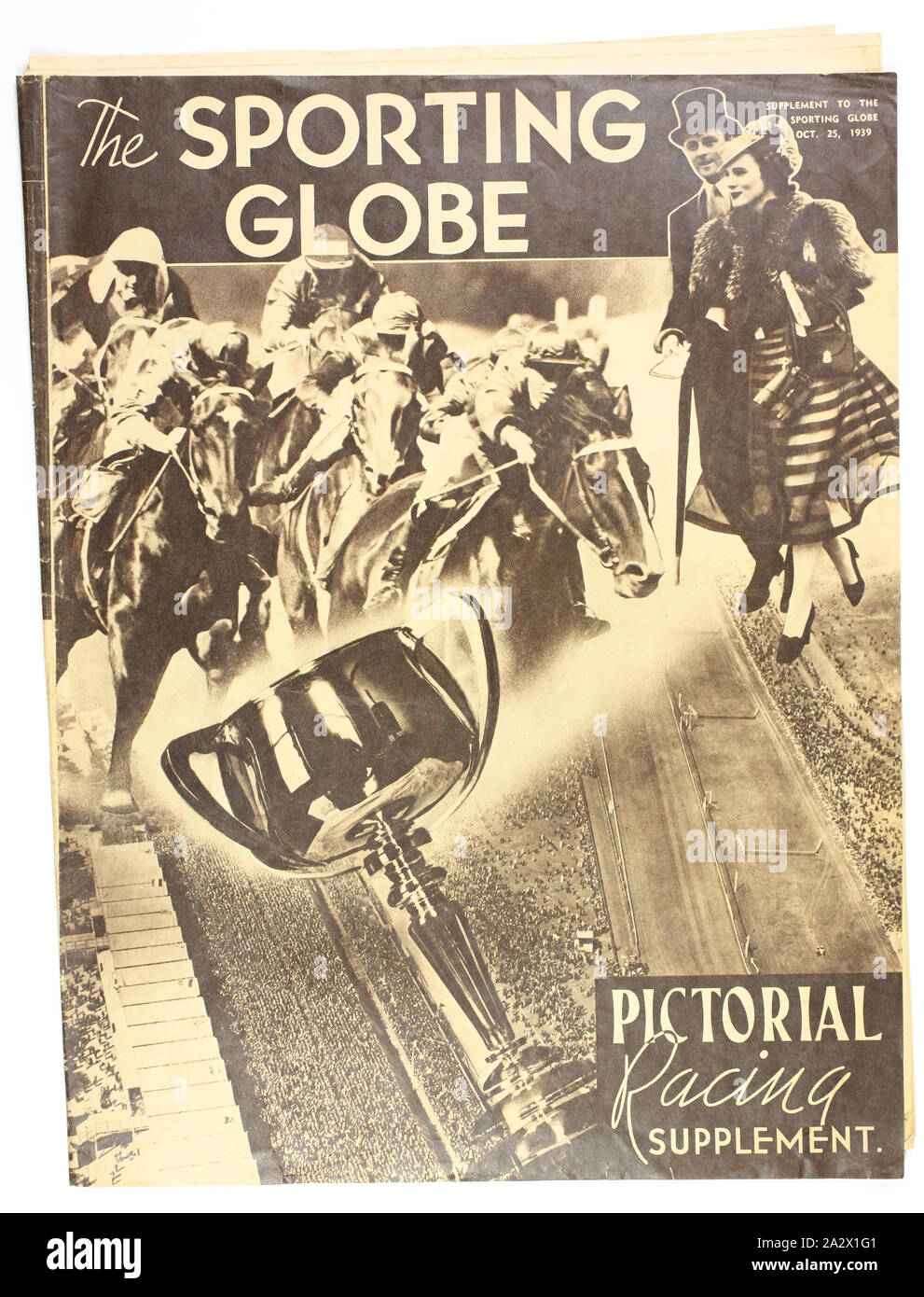 Newspaper Supplement - Sporting Globe, Melbourne Cup, 1939, This A3 sized newspaper supplement was issued with the Sporting Globe on October 25th, 1939, to promote the upcoming Melbourne Cup Carnival Stock Photo