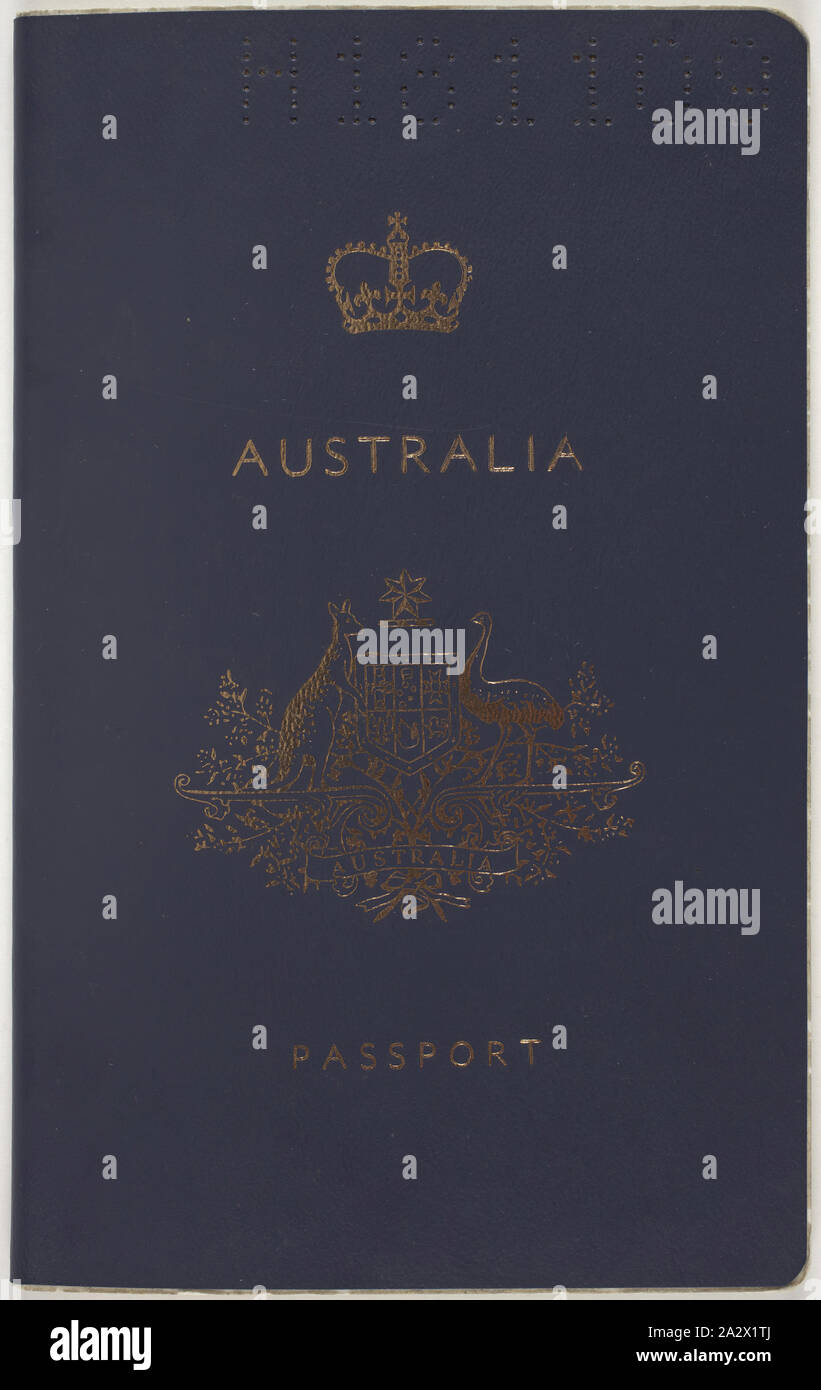 Passport - Issued to Bretislav Lukes, by Commonwealth of Australia, 22 Jan 1973, Australian passport issued to Bretislav Lukes, 22 January 1973. Stamps on the passport indicate Bretislav travelled to Europe in 1976. Born 12 January 1922 in Stankou in Czechoslovakia, Bretislav claims to have worked for the Germans during the war in Junkers aircraft factory. He migrated to Australia in 1950 after spending time in an IRO camp following World War Two. Sent to Bonegilla Stock Photo