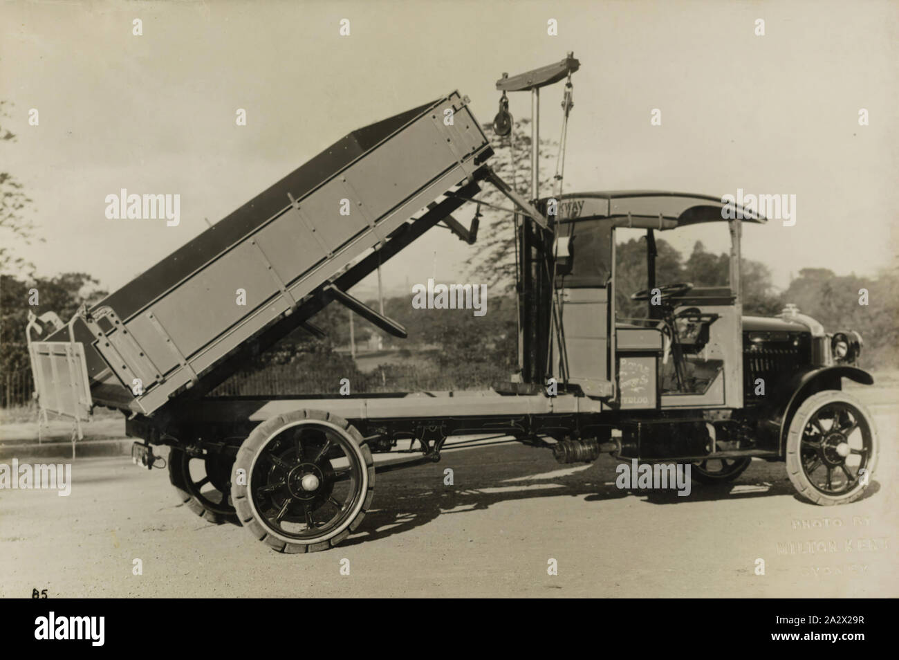 Photograph - Brockway Motors Ltd, Brockway Tipping Truck, Sydney, New South Wales, circa 1927, Image from a photograph album containing twenty one photographs of motor trucks. The album was used by Brockway Motors Ltd Stock Photo