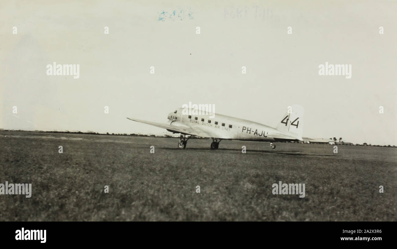 Photograph - K.L.M. Royal Dutch Airlines, DC-2 Aeroplane, Laverton Victoria, Oct 1934, Part of a large photographic collection of glass plate and film negatives, photographic prints and photo albums, relating to the development of the electric power supply industry in Victoria, operated by the State Electricity Commission of Victoria (SECV) from 1919 to 1993 and various predecessor private and municipal power supply enterprises dating back to the late 1880s Stock Photo